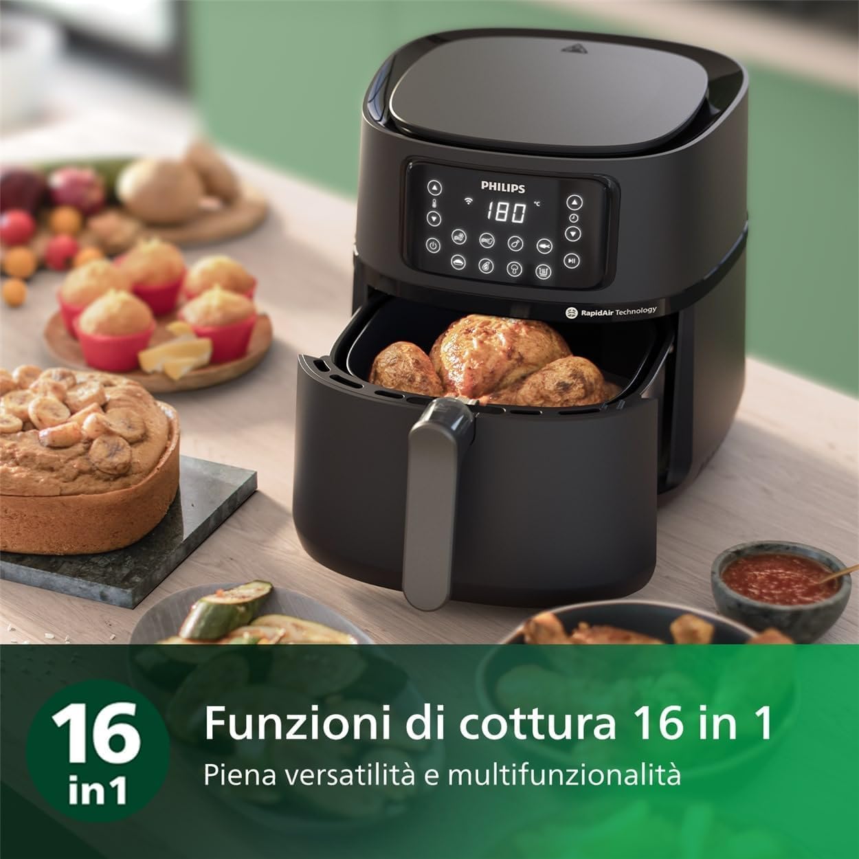 Serie 5000 Airfryer XXL Connessa – 16 Funzioni di Cottura, Fino al 90% di Grassi in Meno, Compatibile con App e Alexa, Capacità 7.2L, Facile da Pulire, Ricette Salutari (HD9285/90)