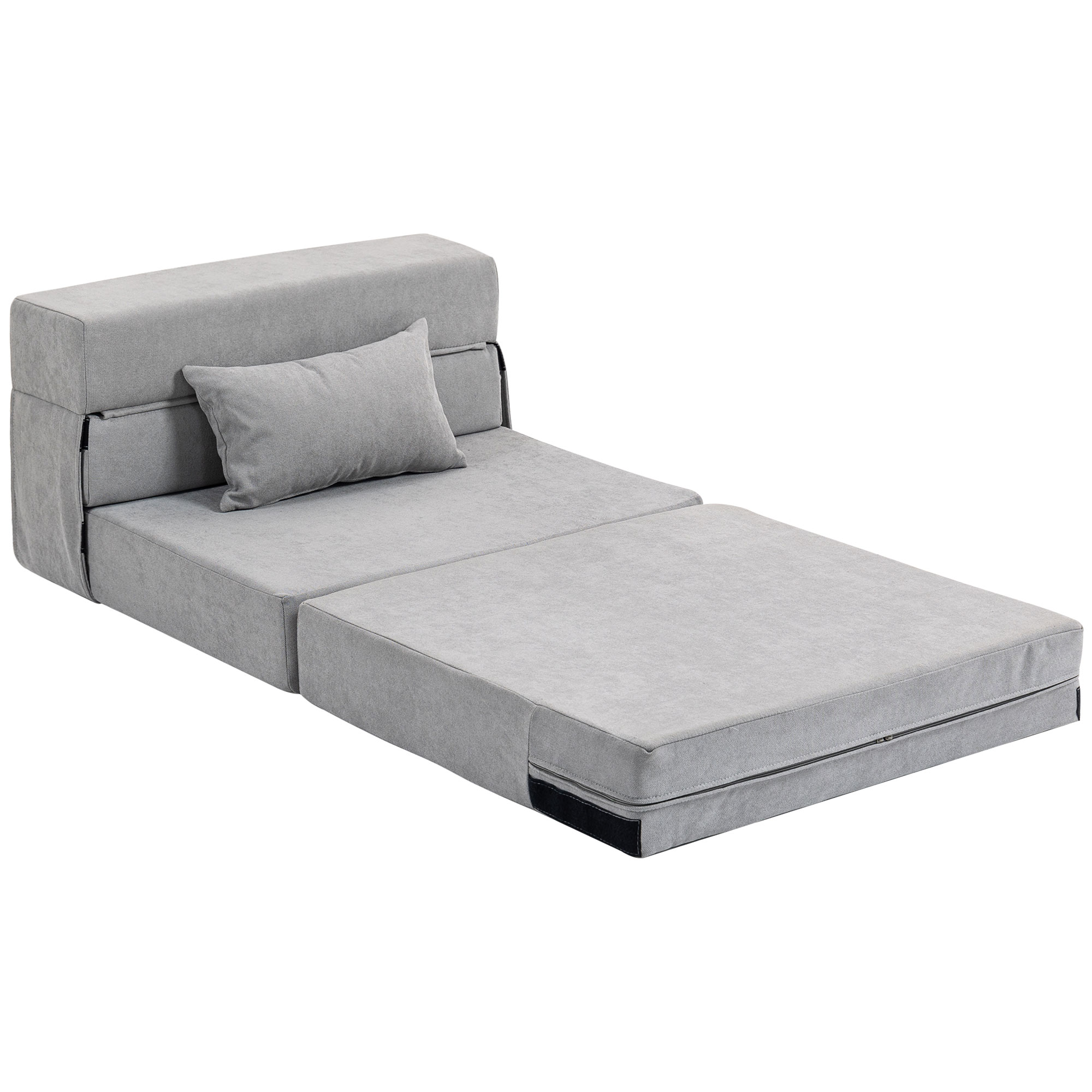 HOMCOM Bodensofa, Polstercouch, in Matratze umwandelbar, Schaumstoff, Kissen, Hellgrau