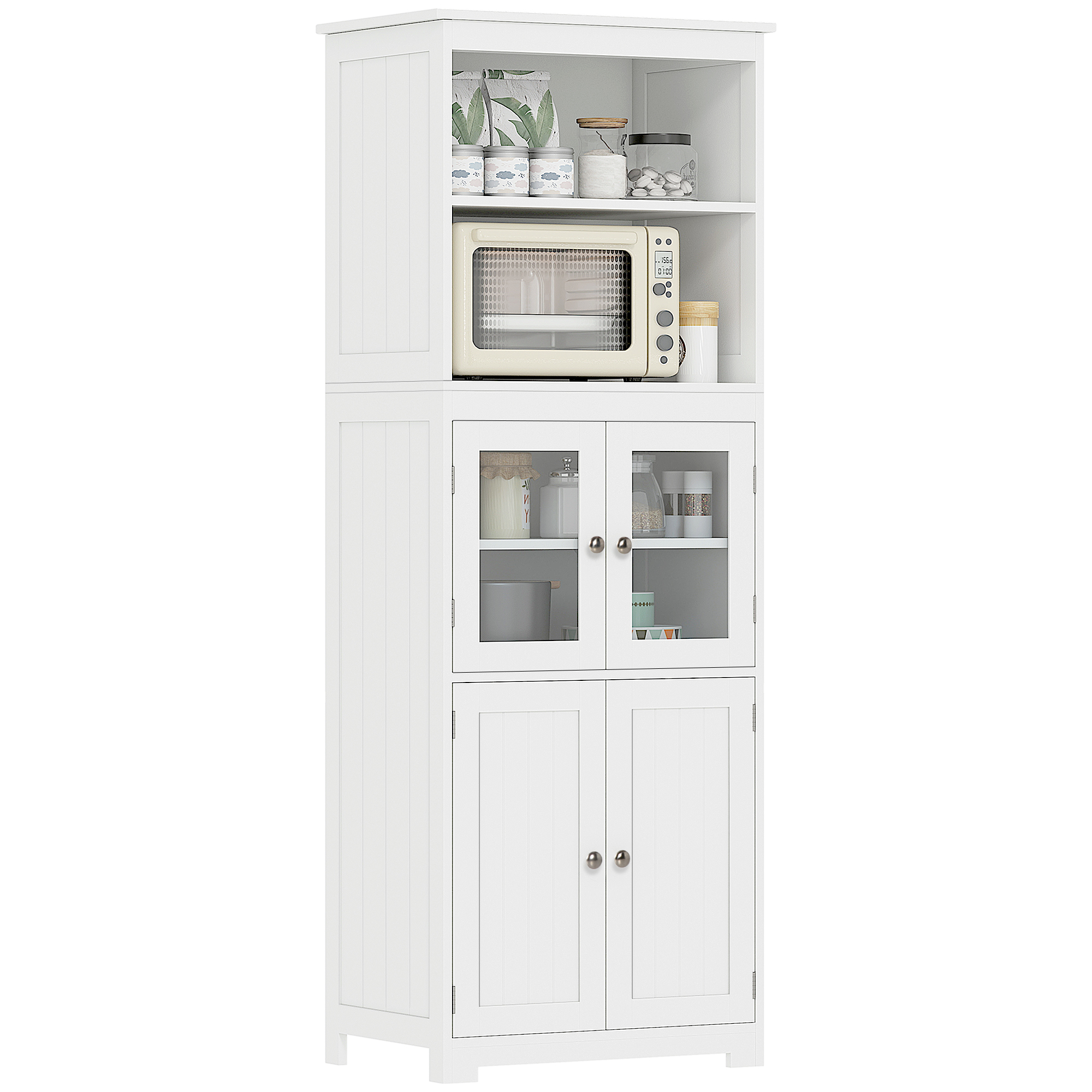 HOMCOM Küchenschrank, 2 Regalfächer, Vitrine, Schrankfach, weiß, 60 x 29 x 162 cm