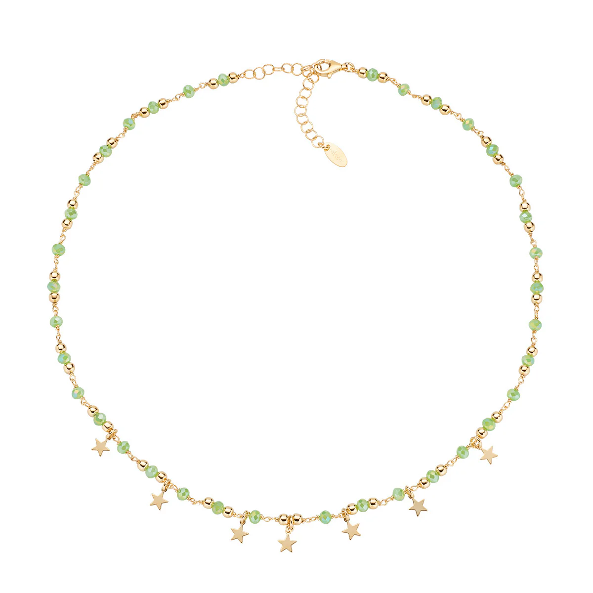 Collana Amen dorato giallo con cristalli verde chiaro e ciondoli - CLMSTEGVE