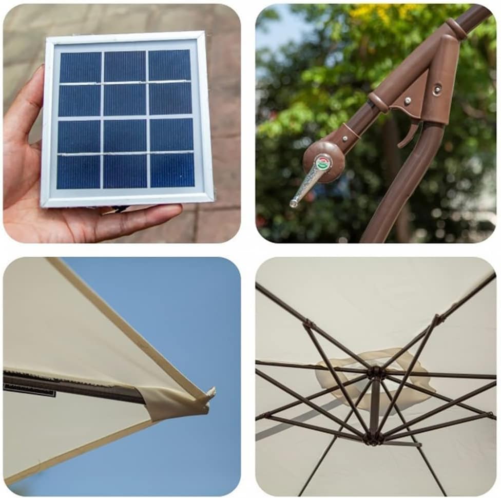 Solarbetriebener LED-Terrassenschirm mit Druckknopf, Neigung/Kurbel, 8 Rippen, braun, 3 m, ideal für Garten, Rasen, Terrasse, Hinterhof und Pool