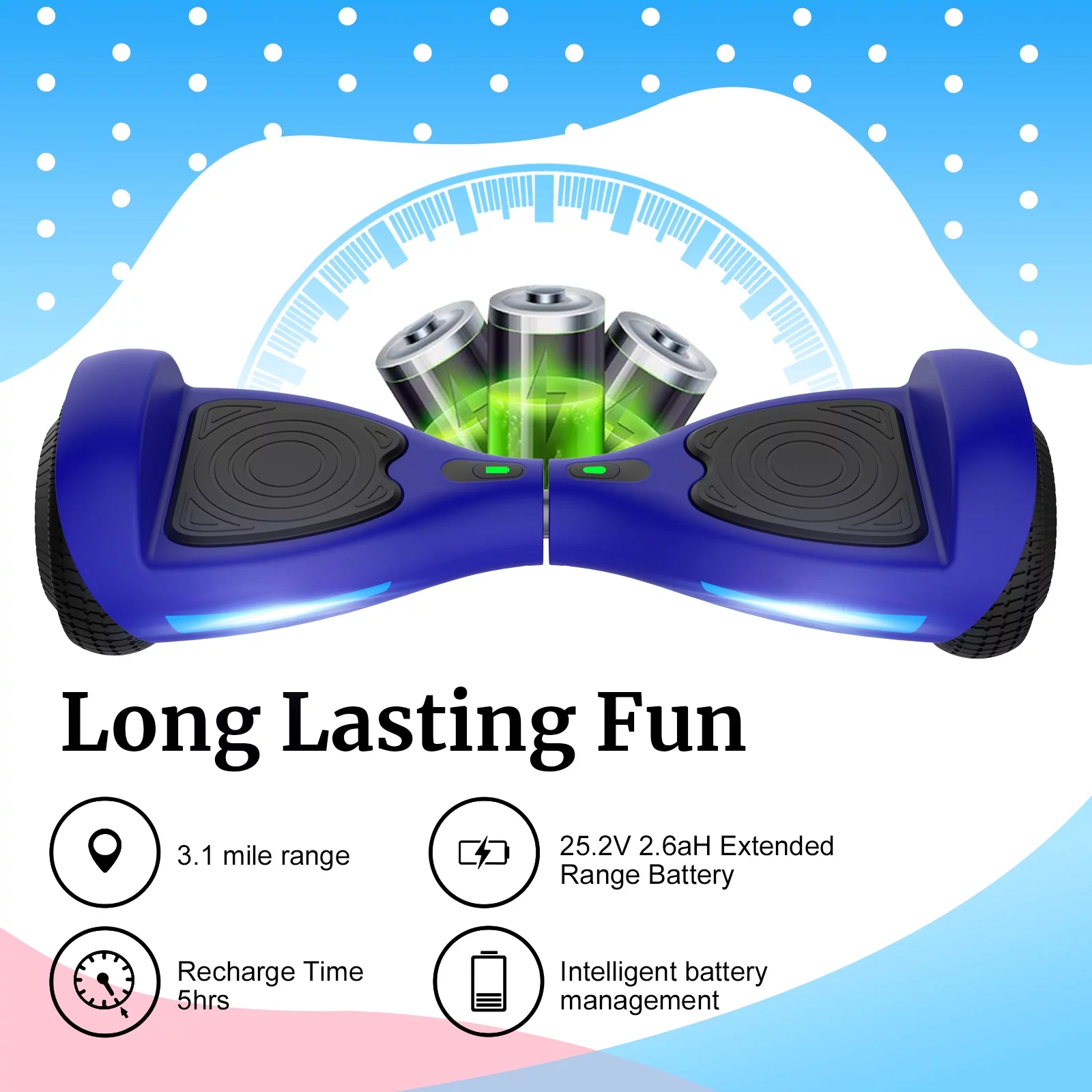 GOTRAX FX3 Hoverboard Blue &ndash; 6.5&prime;&prime; LED Wheels, 200W Motor, UL2272 Certified, Up to 6.2mph for Kids & Adults