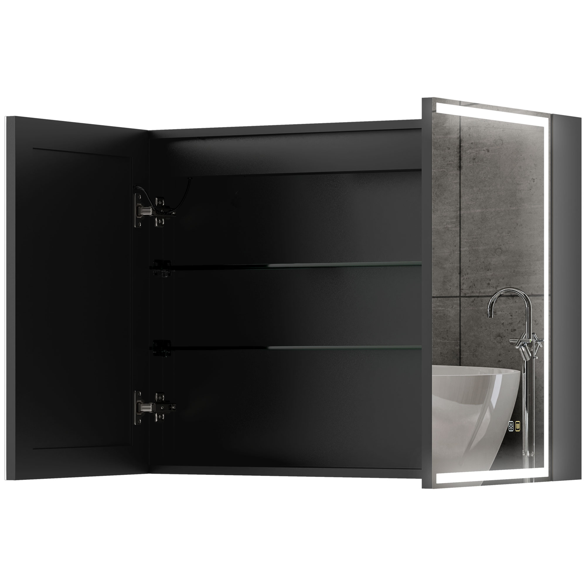 HOMCOM Spiegelschrank mit LED-Beleuchtung, 60 x 80 cm, Anti-Beschlag-Funktion, Lichtdimmer, 3 Farben, Schwarz