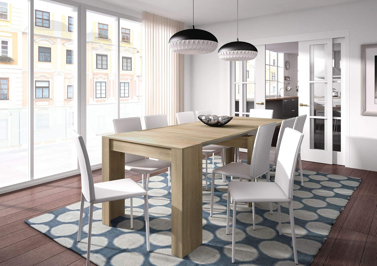 Dmora - Consolle allungabile Compton, Tavolo da pranzo allungabile, Ripiano con allunghe multiuso estensibile fino a 10 posti, 51/237x90h78 cm, Rovere