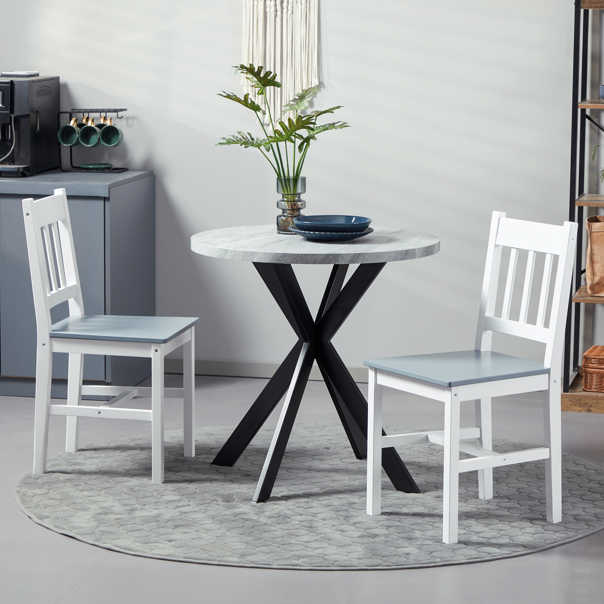 HOMCOM 2er-Set Esszimmerstühle Küchenstühle Stühle, Massivholz, 41 cm x 46,5 cm x 85,5 cm, Weiß
