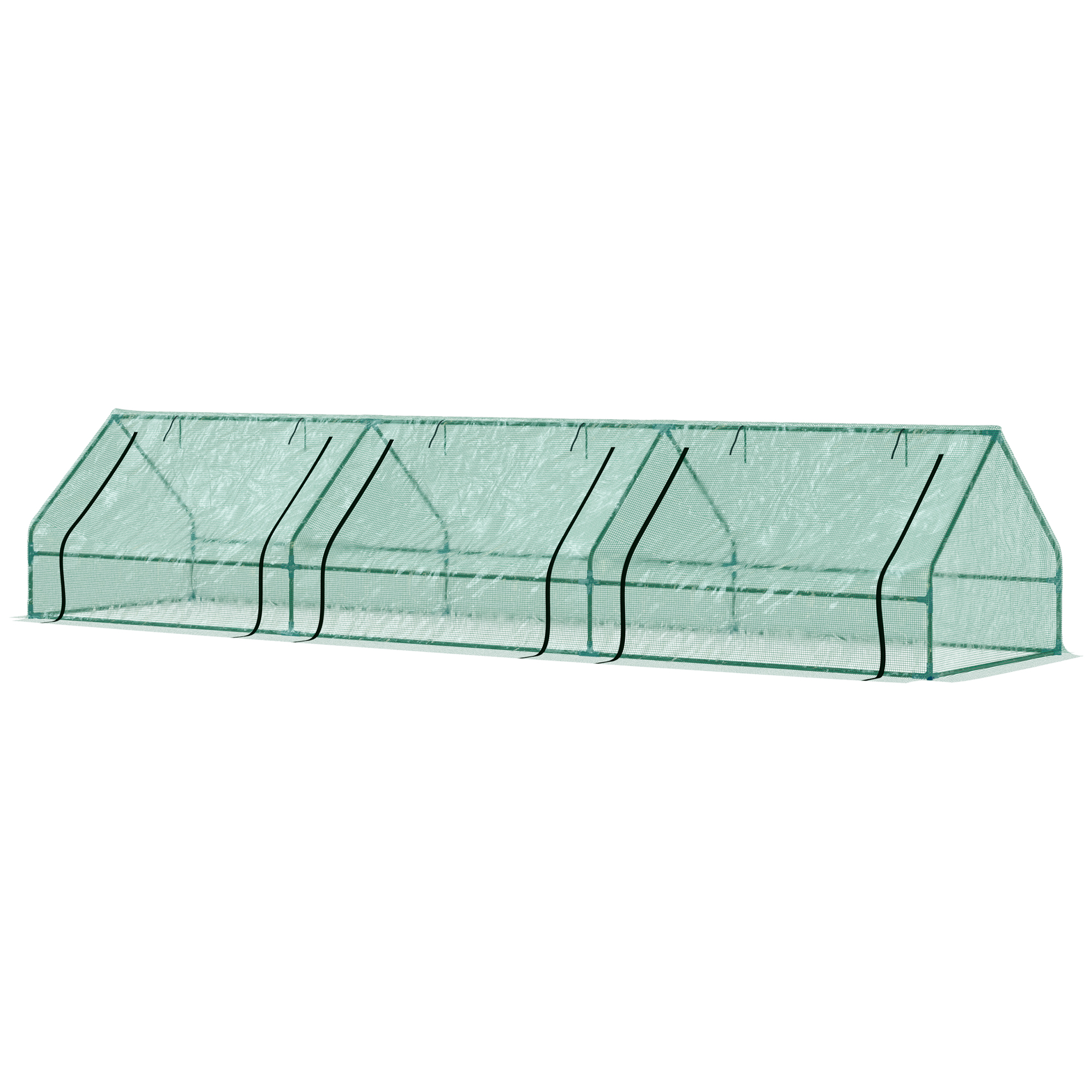 Outsunny Mini-Gewächshaus für Pflanzen, wasserdicht mit 3 aufrollbaren Eingängen, aus Stahl und PE, 400x100x80 cm, Grün