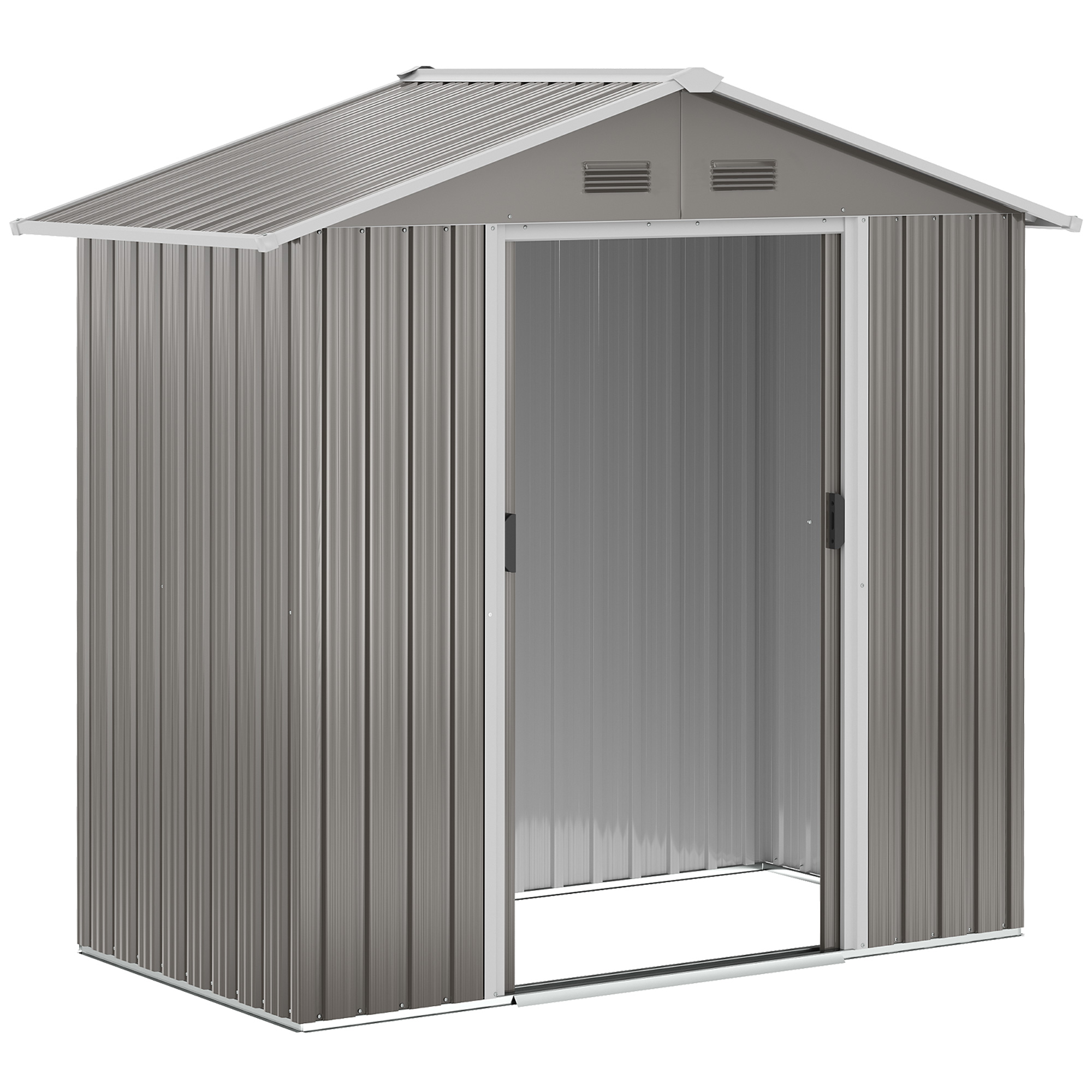 Outsunny Metall Gartenhaus 1,8 m², Metall Geräteschuppen, 194 x 110 x 184 cm, großer Stauraum im Freien mit Schiebetüren und 4 Belüftungen, Grau