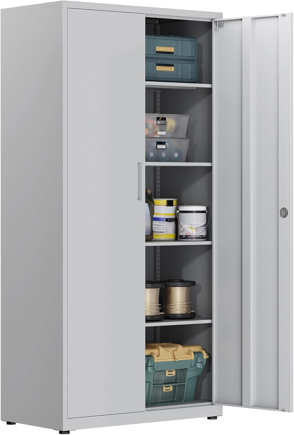 Aktenschrank, Mehrzweckschrank, Stahl-Aufbewahrungsschrank, Werkstattschrank, 180 x 80 x 40 cm, graues weiß