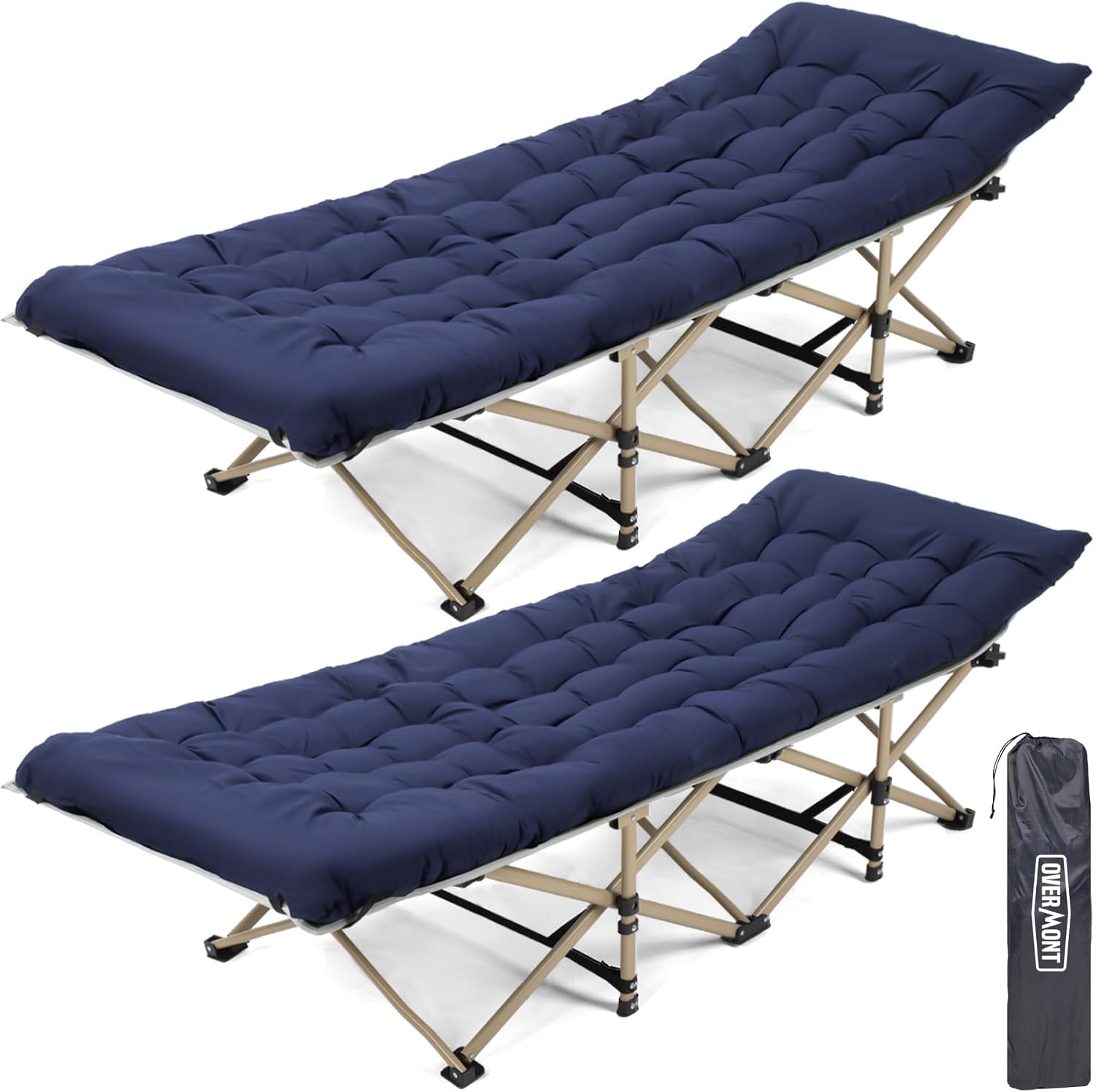 OVERMONT Lettino da Campeggio Brandina Pieghevole - Letto Pieghevole Portatile Singolo - XL Caricabile Fino 250 kg - con Tasca Laterale Borsa Trasporto per Esterni Viaggi Spiaggia Giardino Ufficio