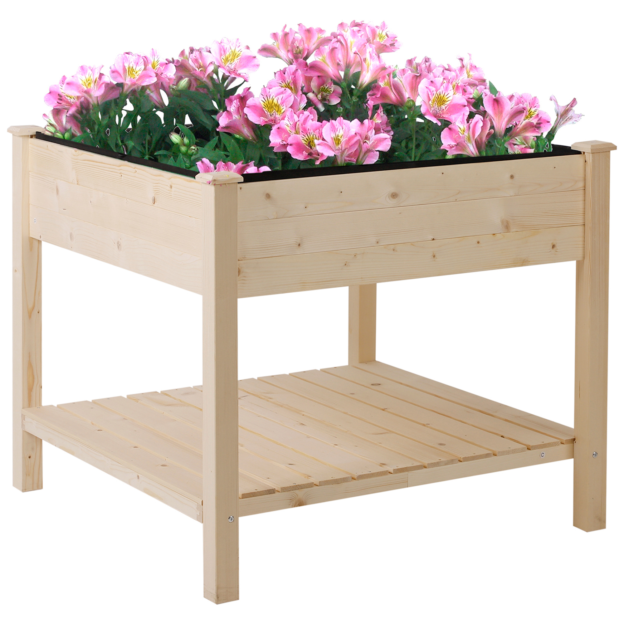 Outsunny Hochbeet, Hängende Gartentisch Pflanzenbank mit Stoffauskleidung, 91x91x81cm, Holz
