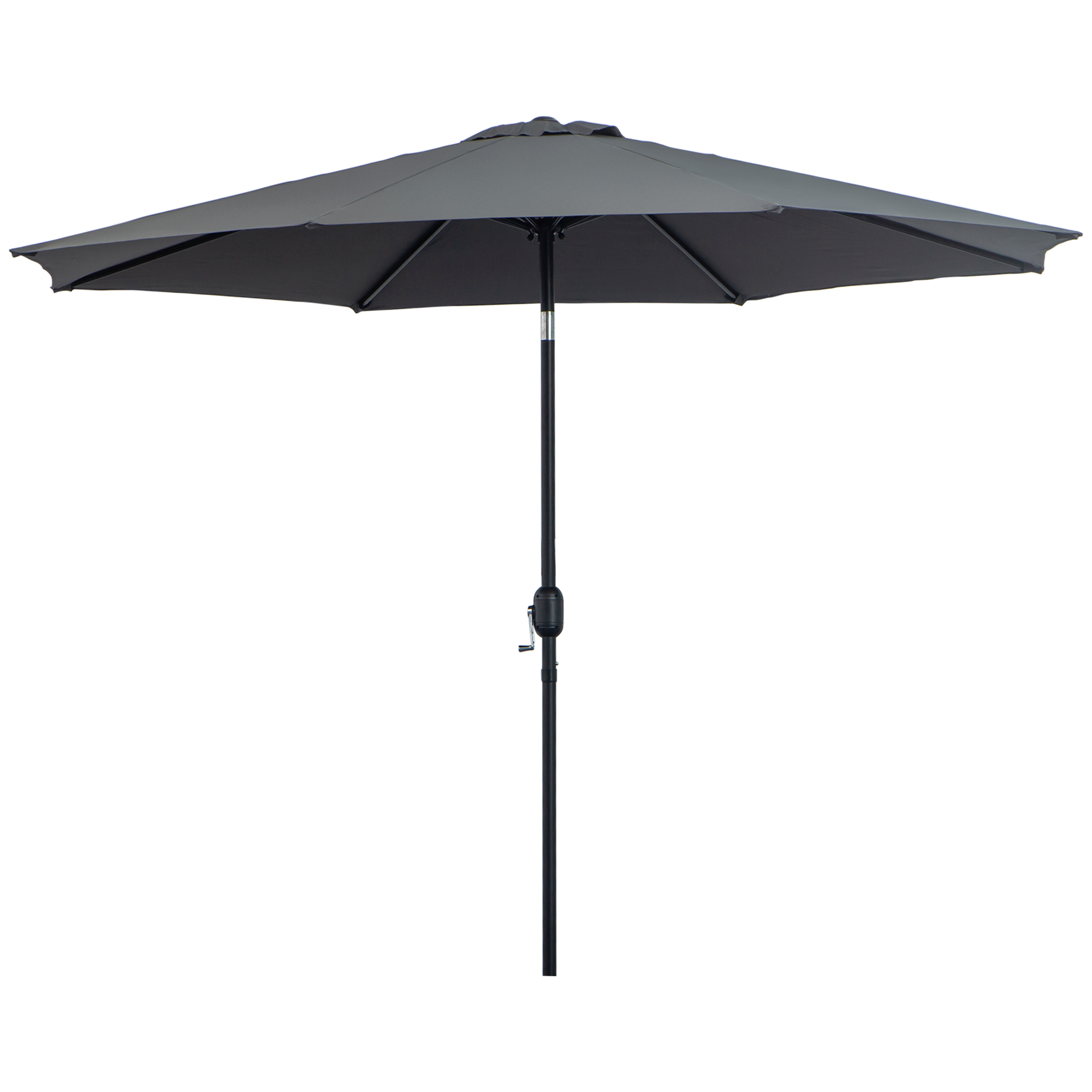 Outsunny Garten Sonnenschirm Balkonschirm Neigbar Ø 3 m aus Metall Rund Polyester 180g/m² neigbar Kurbel Dunkelgrau