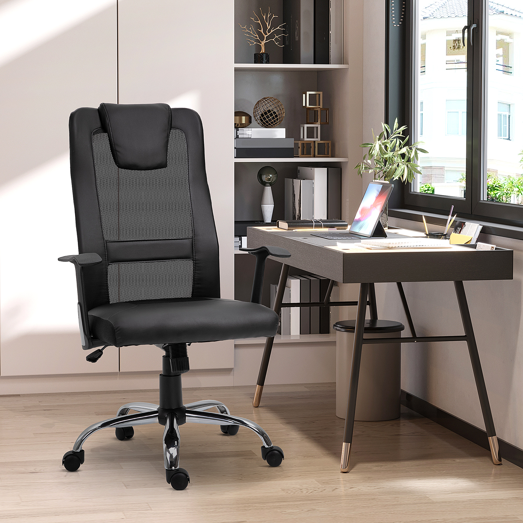 Vinsetto Bürostuhl Drehstuhl höhenverstellbar Chefsessel Schreibtischstuhl ergonomisch PU schwarz 66 x 73 x 108-118 cm