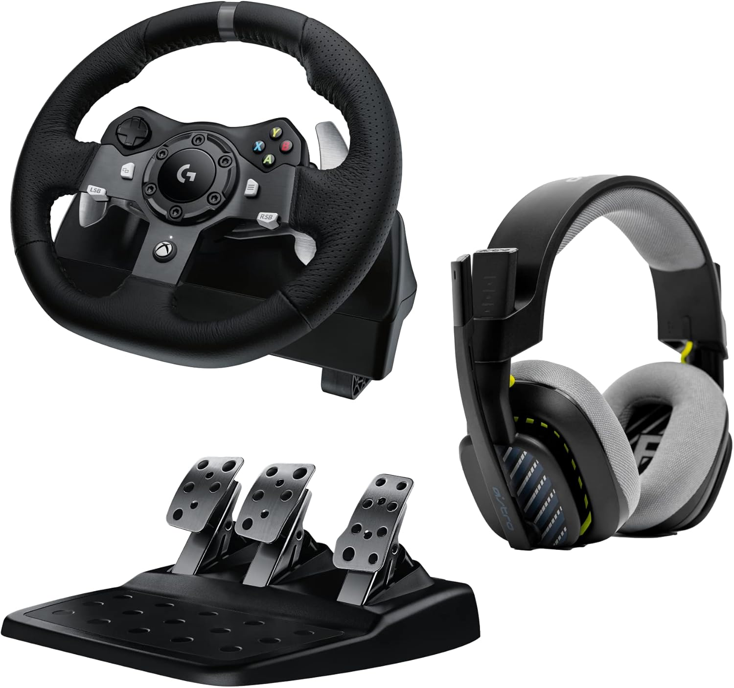 Logitech G G920 Driving Force Racing Wheel Volante da Corsa, Pedali Regolabili + A10 Cuffie Gaming Cablate Gen 2, Cuffie da Gioco Over-Ear con Microfono Flip-to-Mute, Series X/S PC, Nero