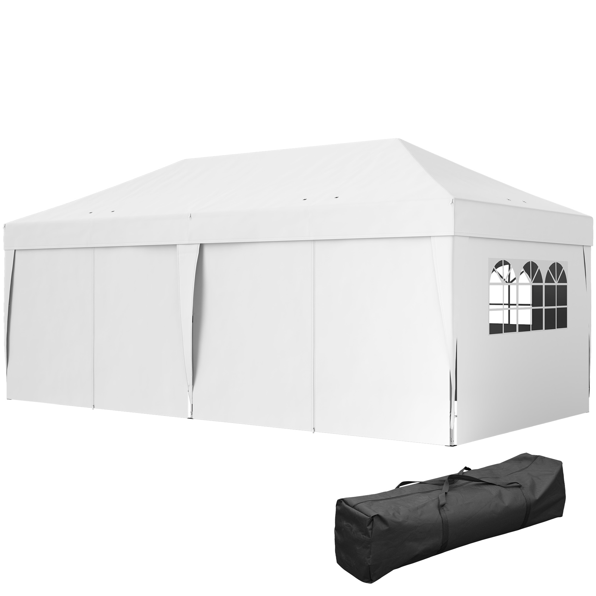Outsunny Gartenpavillon Outdoor Faltpavillon 3 x 6 m mit 6 Seitenwänden, inkl. Transporttasche, Weiß