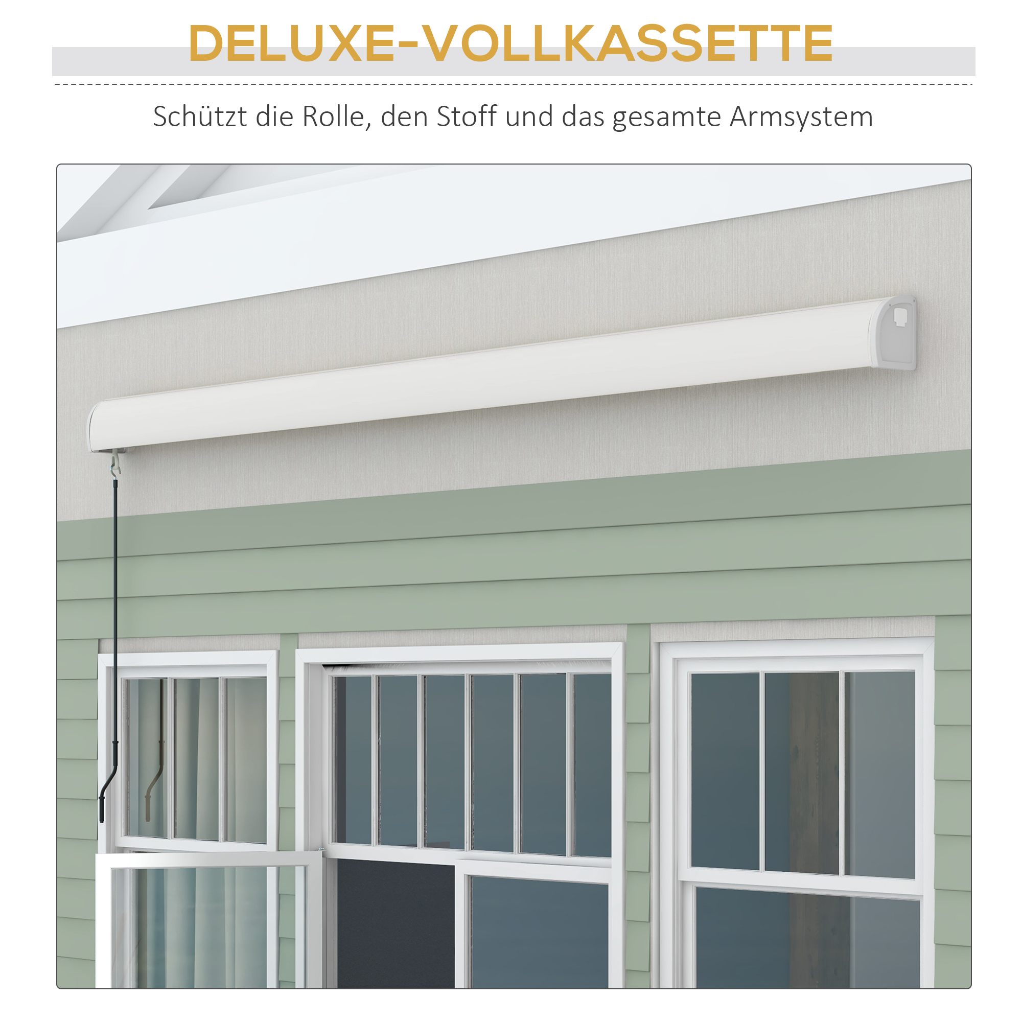 Outsunny Zonwering, elektrisch/handmatig uitschuifbaar, Volledige cassette, Afstandsbediening, Aluminium frame, 4 x 3 m, Lichtgrijs