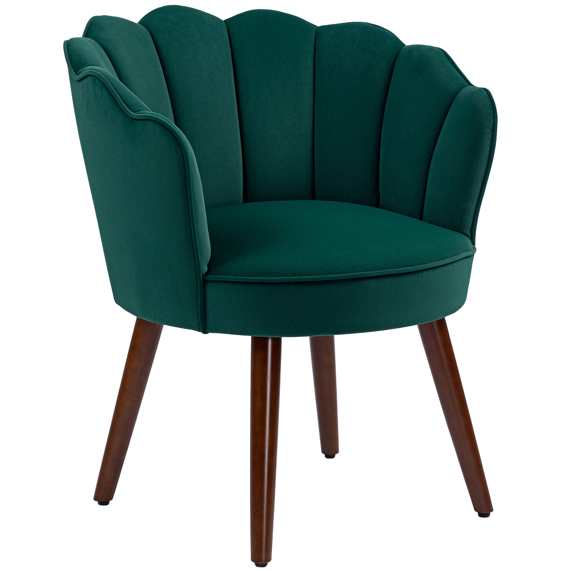 HOMCOM Fauteuil Coquillage Sessel für Wohnzimmer Schlafzimmer mit Muschelförmigem Rücken und Kissen Samtbezug Hevea-Holzfüße, Dunkelgrün