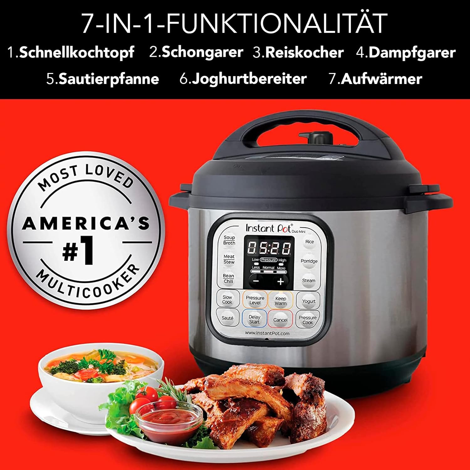Instant Pot Pro 10-in-1-Elektro-Multikocher 1200 W, 5,7 L – Schnellkochtopf, Schongarer, Reiskocher, Dampfgarer, Sautierpfanne, Sterilisator, Joghurtbereiter, Sous Vide Gert – Schwarzer Edelstahl