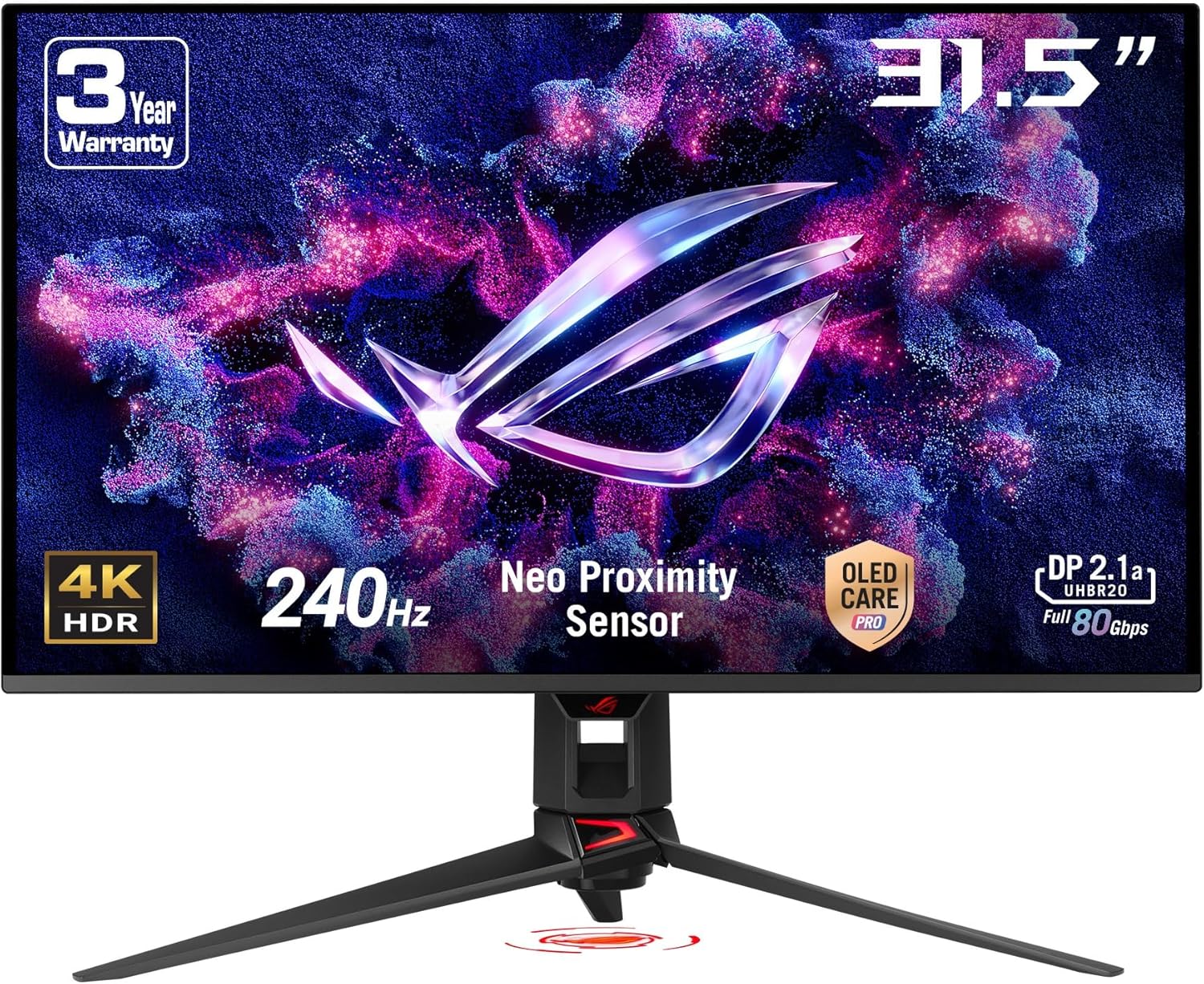 ROG Swift OLED PG32UCDMR 32 Zoll 4K UHD Gaming Monitor (240 Hz, 0.03ms GtG, G-Sync, FreeSync, AdaptiveSync, 10-bit, DisplayHDR 400, 16:9, 3840x2160, DP 2.1, HDMI 2.1, 90W USB-C, USB-Hub)