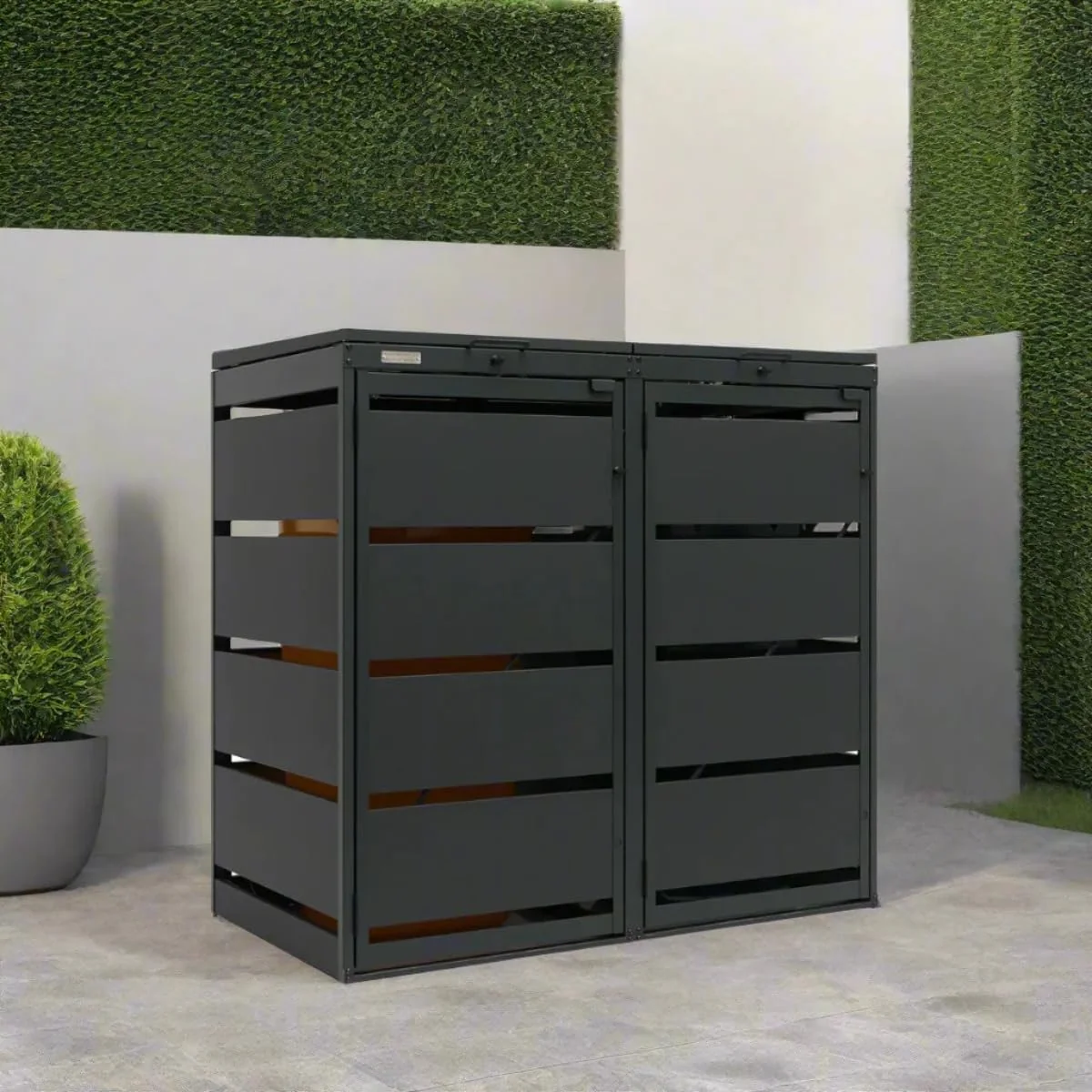 MY-MÜLLTONNE Mülltonnenbox, 120 L, Dunkelgrau, OBOX 2er nbox mit Klappdach