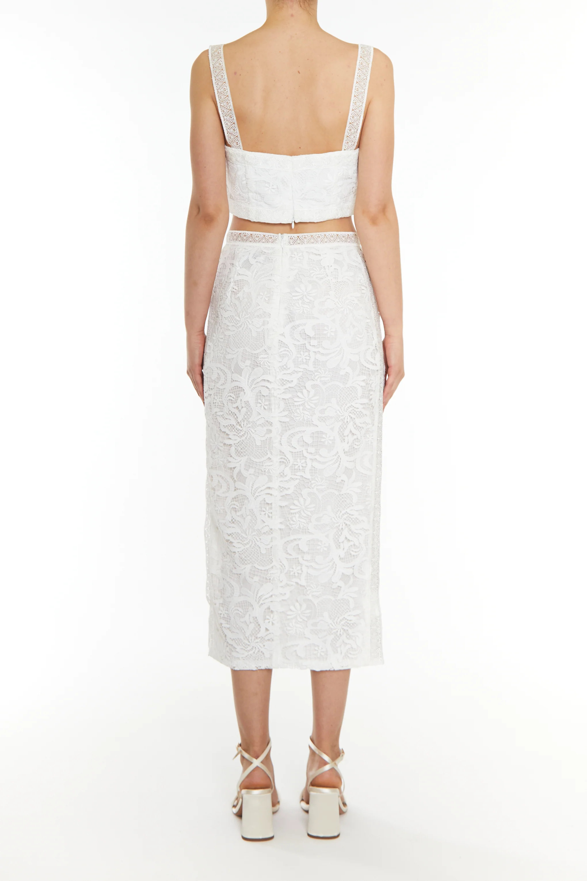 Celine Co-ord White Lace Trim Pencil Midi Skirt