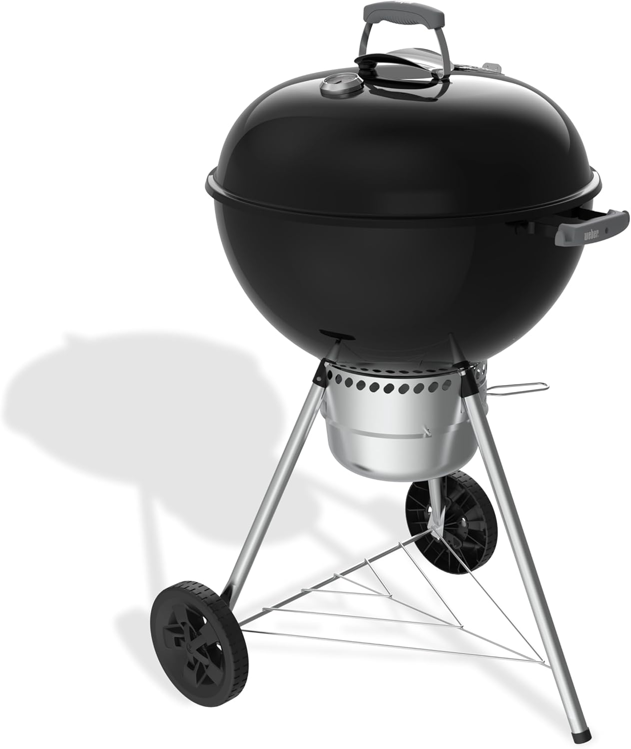 Weber Original Kettle Premium Holzkohlegrill/Porzellanemaillierter Deckel und Kessel, 57 cm Grillfläche, One-Touch-Reinigungssystem, Deckelthermometer, Dreibein-Ständer und Räder, Schwarz