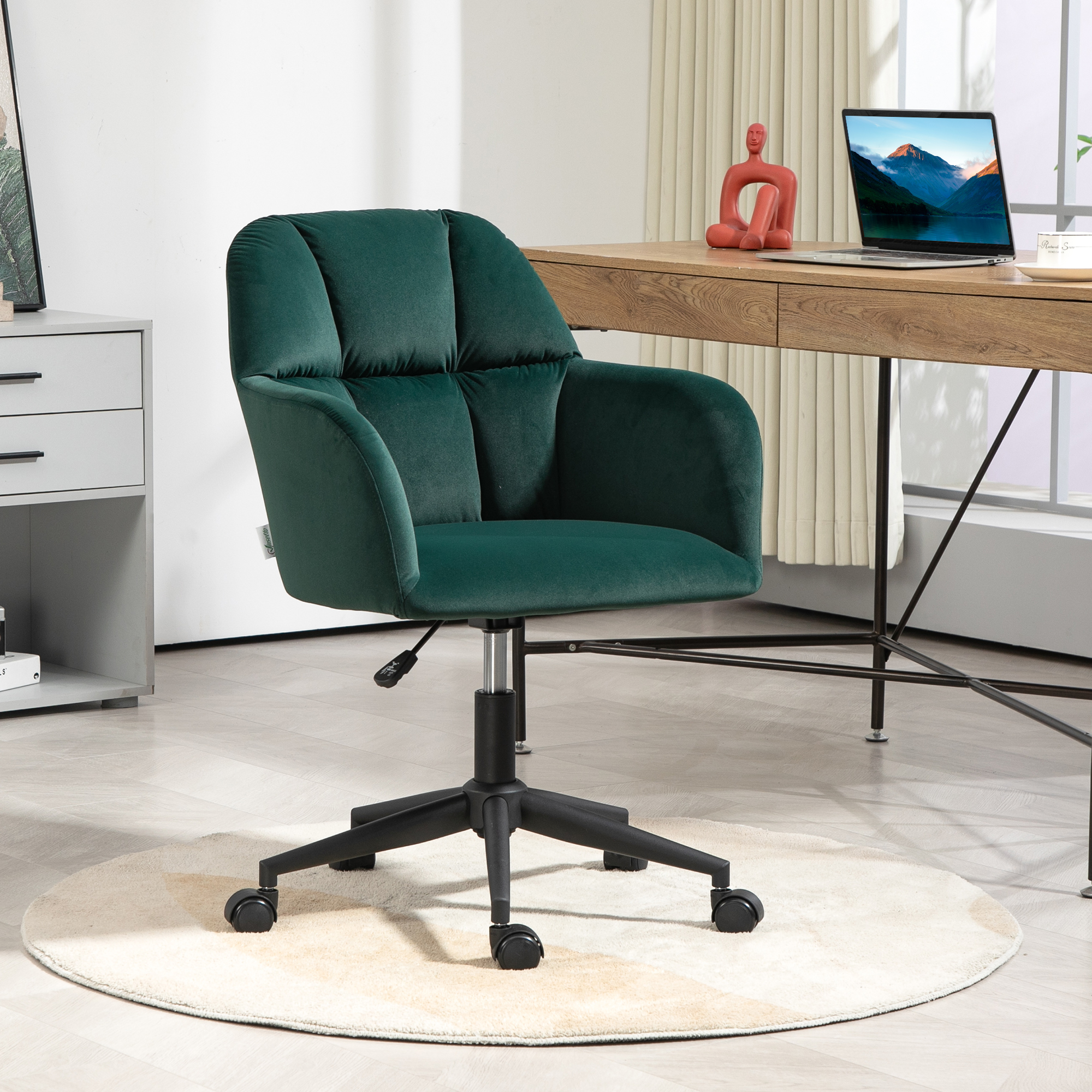 Vinsetto Bürostuhl, ergonomisch, höhenverstellbar, drehbar, Samtoptik, bis 120 kg, Grün