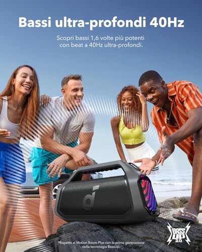 soundcore Boom 2 Plus Cassa Bluetooth Potente per esterni, 140W, 2 2 canali stereo, BassUp 2.0, Bluetooth 5.3, 30W ricarica rapida, 20 ore di riproduzione, IPX7, luci RGB, USB C, EQ personalizzata : Amazon.it