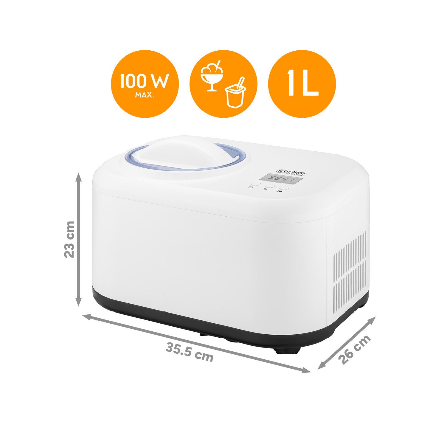 Eismaschine 1L, 100W, Kompressor & Kühlhaltefunktion, 60-Min Eis, 8-Std Joghurt