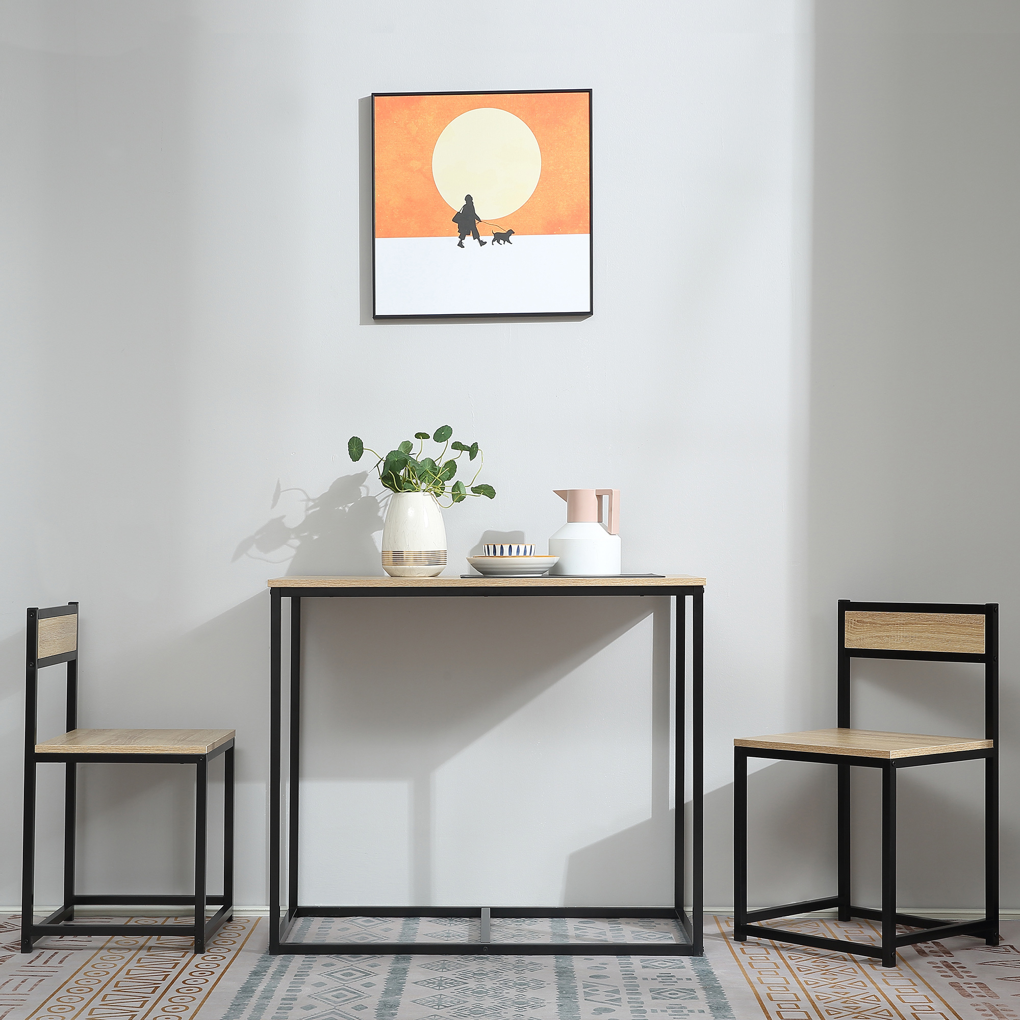 HOMCOM Esstisch-Set mit 2 Stühlen, Kompaktes Set aus Tisch und Stühlen für Esszimmer, Wohnzimmer, Küche, mit Metallrahmen