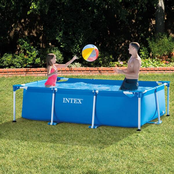 Intex 28271EH 8.5 ft. x 5.3 ft. x 2.13 ft. Rectangular Frame Above Ground Swimming Pool, Blue Intex 28271EH 8.5 ft. x 5.3 ft. x 2.13 ft. Rectangular Frame Above Ground Swimming Pool, Blue - 2