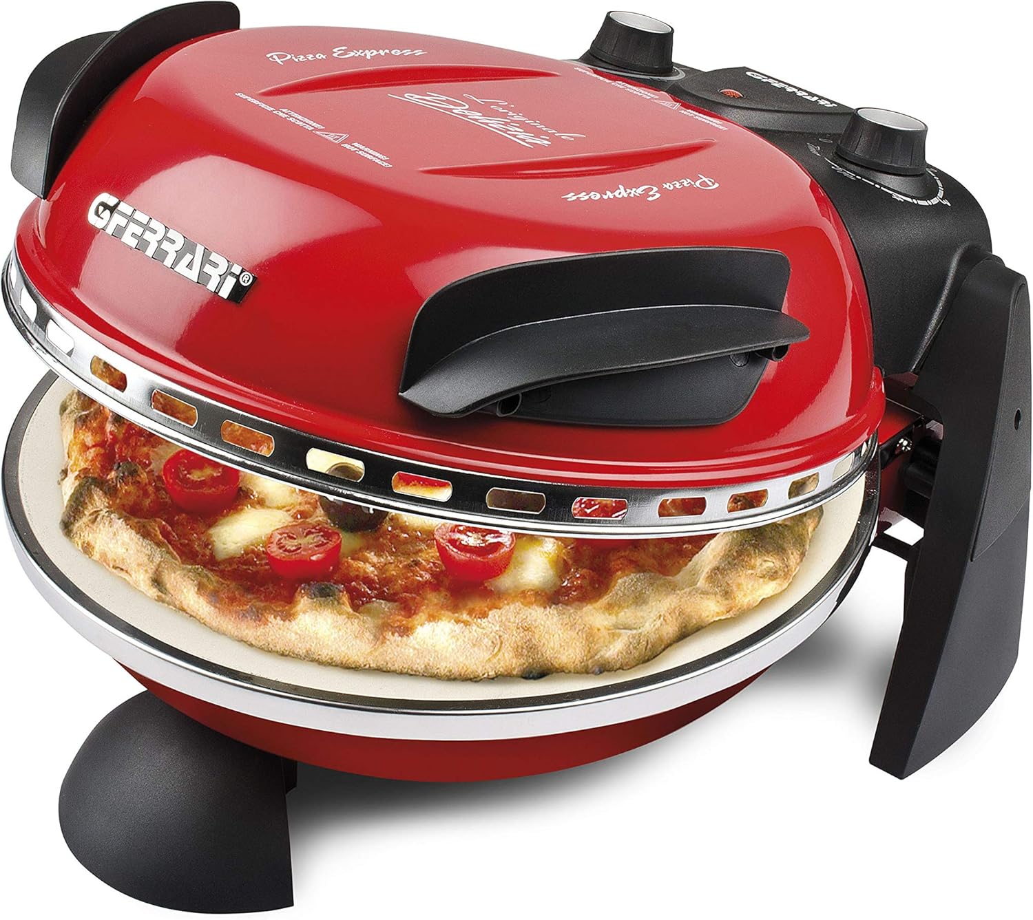 G3 Ferrari G10006 Pizza Express Delizia, Pizza Oven, 1200 W, Adjustable Thermostat 400°C, Fragrant Pizza in 5 Minutes, Double Heating Resistance, Recipe Book and Palette Included, Red