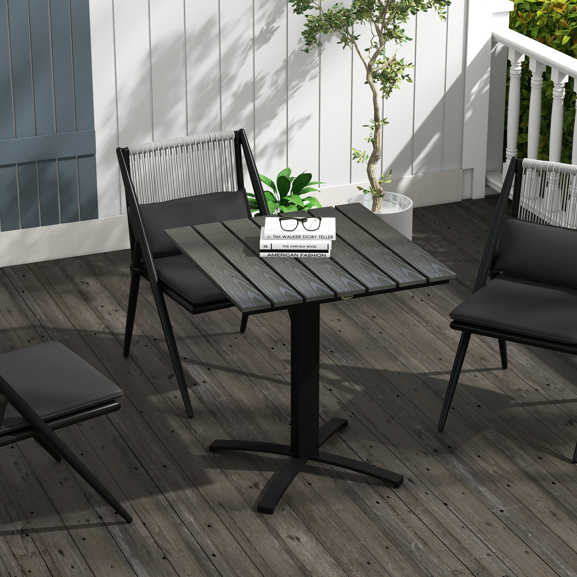 Outsunny Terrassentisch, für 4 Personen, Holzoptik, Aluminiumrahmen, 70 x 70 x 76 cm, Grau