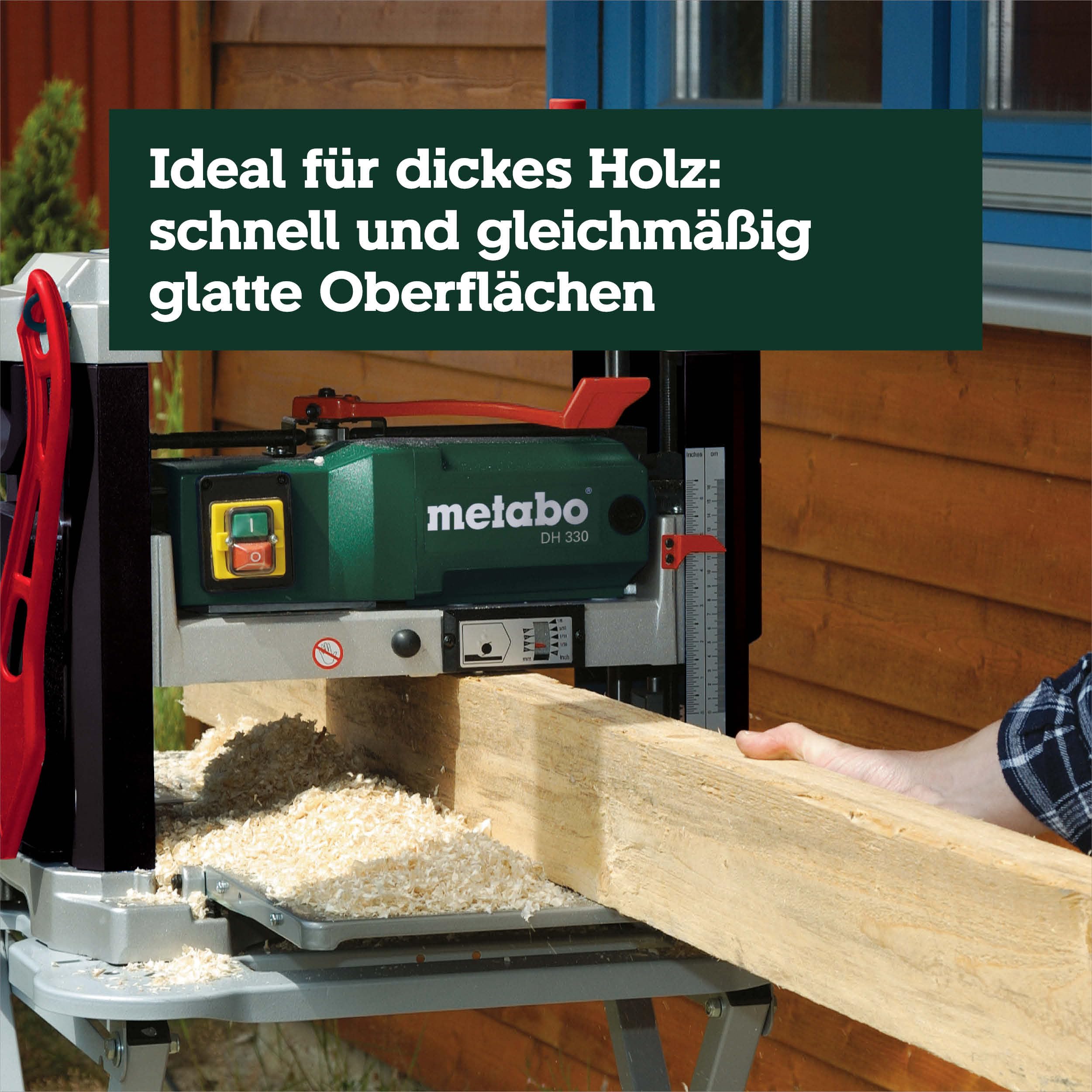 Dickenhobel DH 330 mit 1800 W und HSS-Messern, mobile Hobelmaschine mit Handkurbel und Absaugstutzen