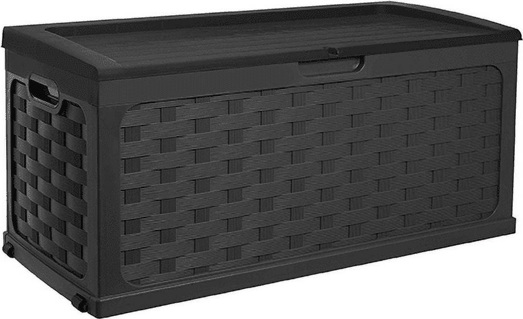 Starplast 88 Gallon Black Rattan Deck Box &ndash; Weather Resistant, Locking Seat for Outdoor Storage