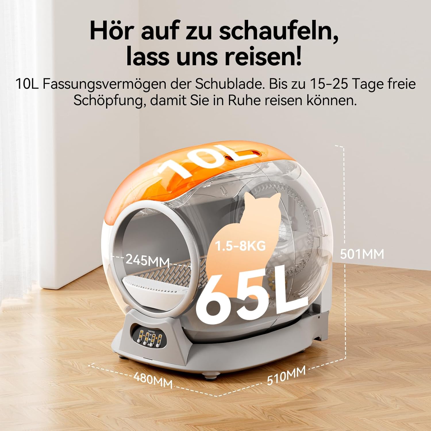 Selbstreinigende Katzentoilette, Katzenklo Selbstreinigend Extra 65L/Abnehmbarer Sandkontrollkasten/Sicherer Alert/APP-Steuerung/Anti-Pinch/Geruchsisolierende Katzentoiletten für Mehrere Katzen Weiß