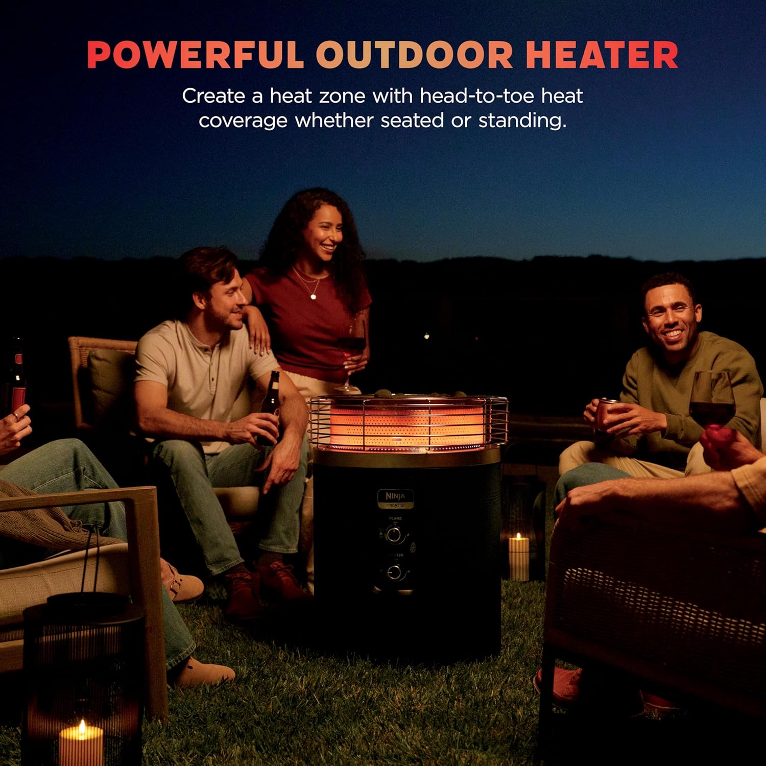 Ninja Fireside360™ Outdoor Heater & Fire Pit | 3 Modes: Flame  Heat  Flame & Heat | Portable for Patio  Deck  Camping  Beach | Easy Control Smokeless Flames | Push to Start Ignition | Black | OF101BK