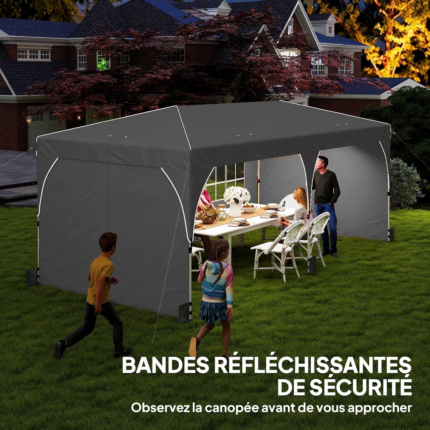 Outsunny Gartenpavillon 3 x 6 m Pop-up-Zelt, höhenverstellbar, wasserdicht, UV50+ Schutz, zusammenklappbarer Pavillon mit 4 Seitenwänden, 6 Sandsäcken, Tragetasche, einfache Montage, grau