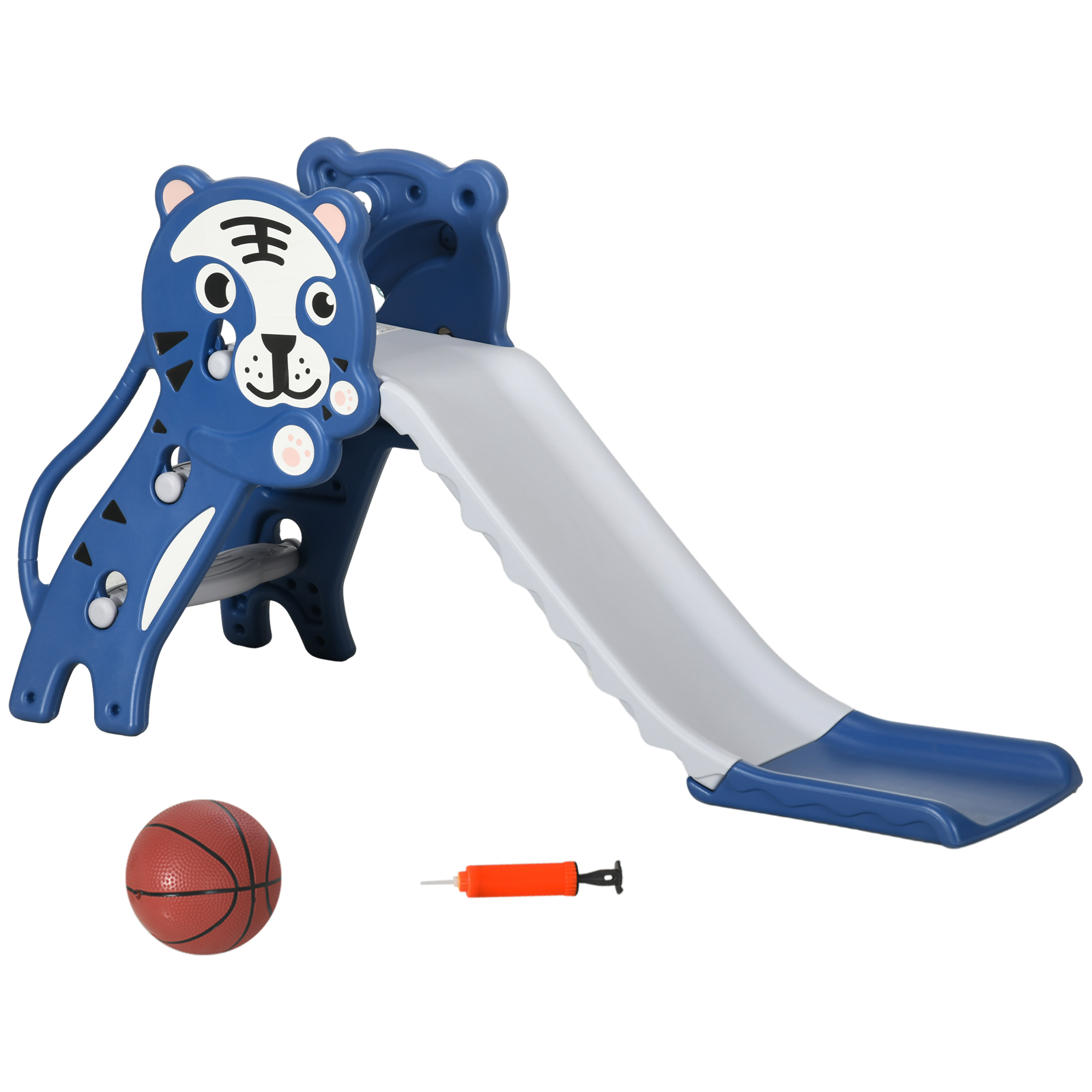AIYAPLAY Kinder Rutsche, Innen Kinder Rutsche, mit Basketballkorb, Tiger Motiv, von 18 bis 36 Monaten, Blau