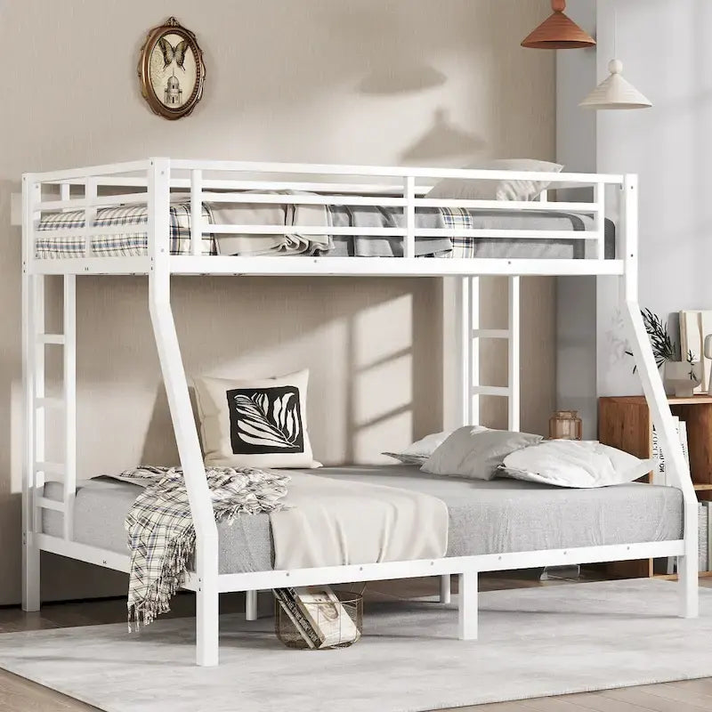 Metal Twin over Full Bunk Bed for Teens and Adults,Space-Saving/Noise Reduced/No Box Spring Needed, White