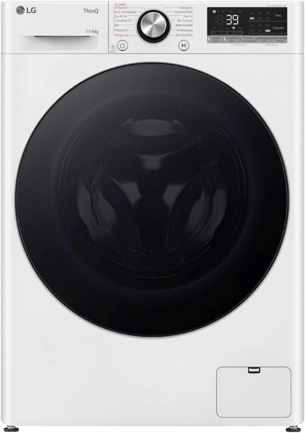 LG W4WR7096YB, Klasse D, Frontlader-Waschtrockner 9 - 6 kg, 62 x 60 x 85 cm, Wi-Fi, AI Direct Drive, Tiefenreinigung mit Dampf, TurboWash 360, Große Kapazität, Außentür aus gehärtetem Glas, Weiß