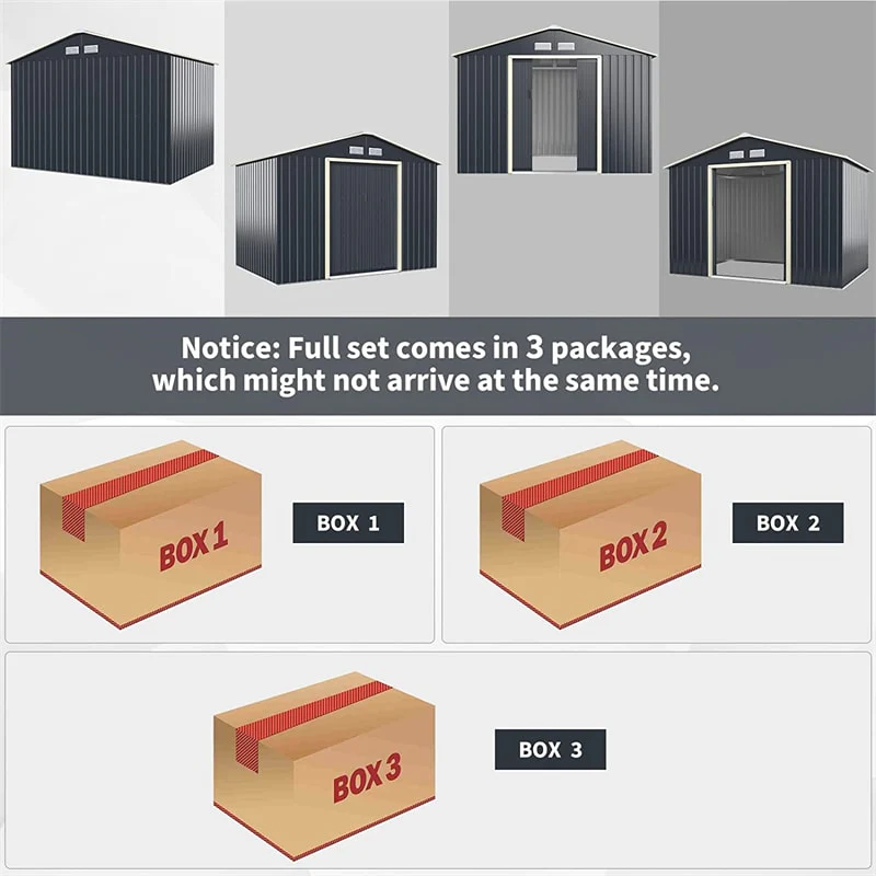 Eletriclife 9 x 6 Feet Metal Storage Shed with Sliding Double Lockable Doors