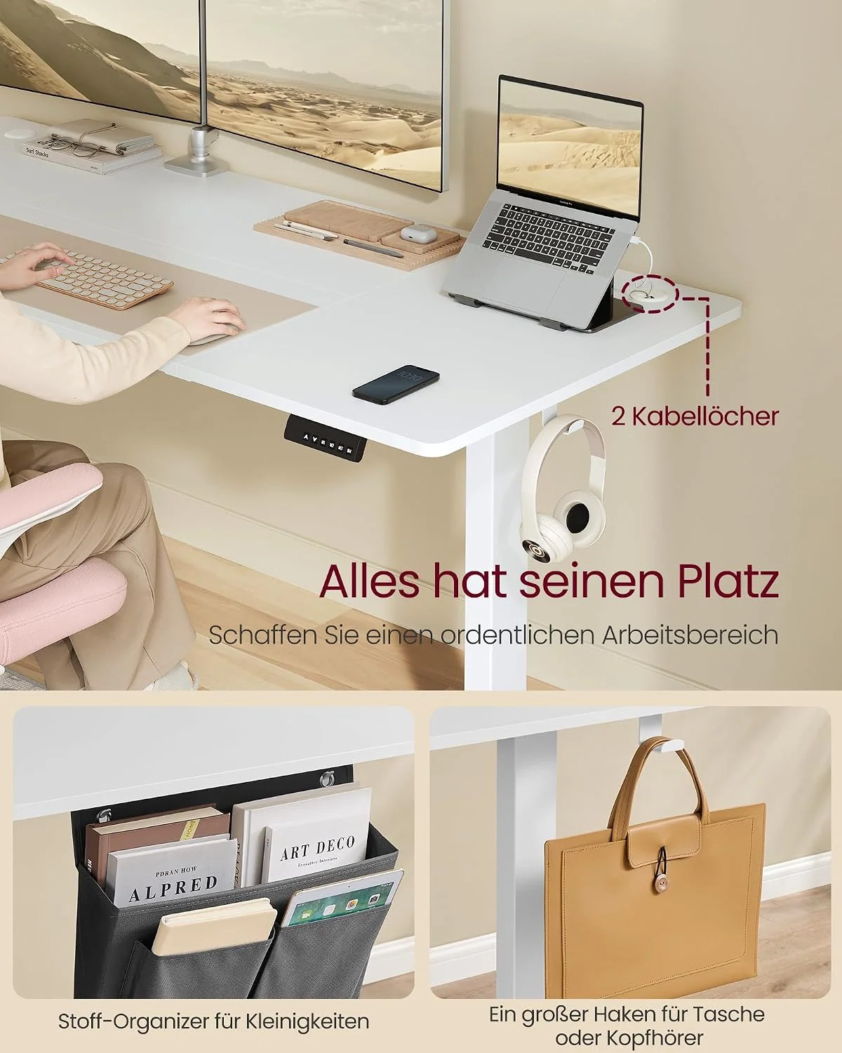 SONGMICS Elektrisch höhenverstellbarer Schreibtisch mit Memory-Funktion