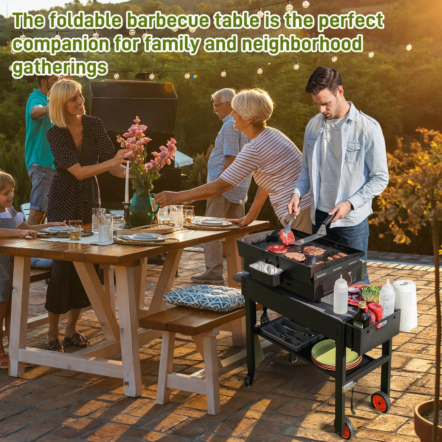 Portable Grill Table with Wheels   Folding Outdoor Grill Stand