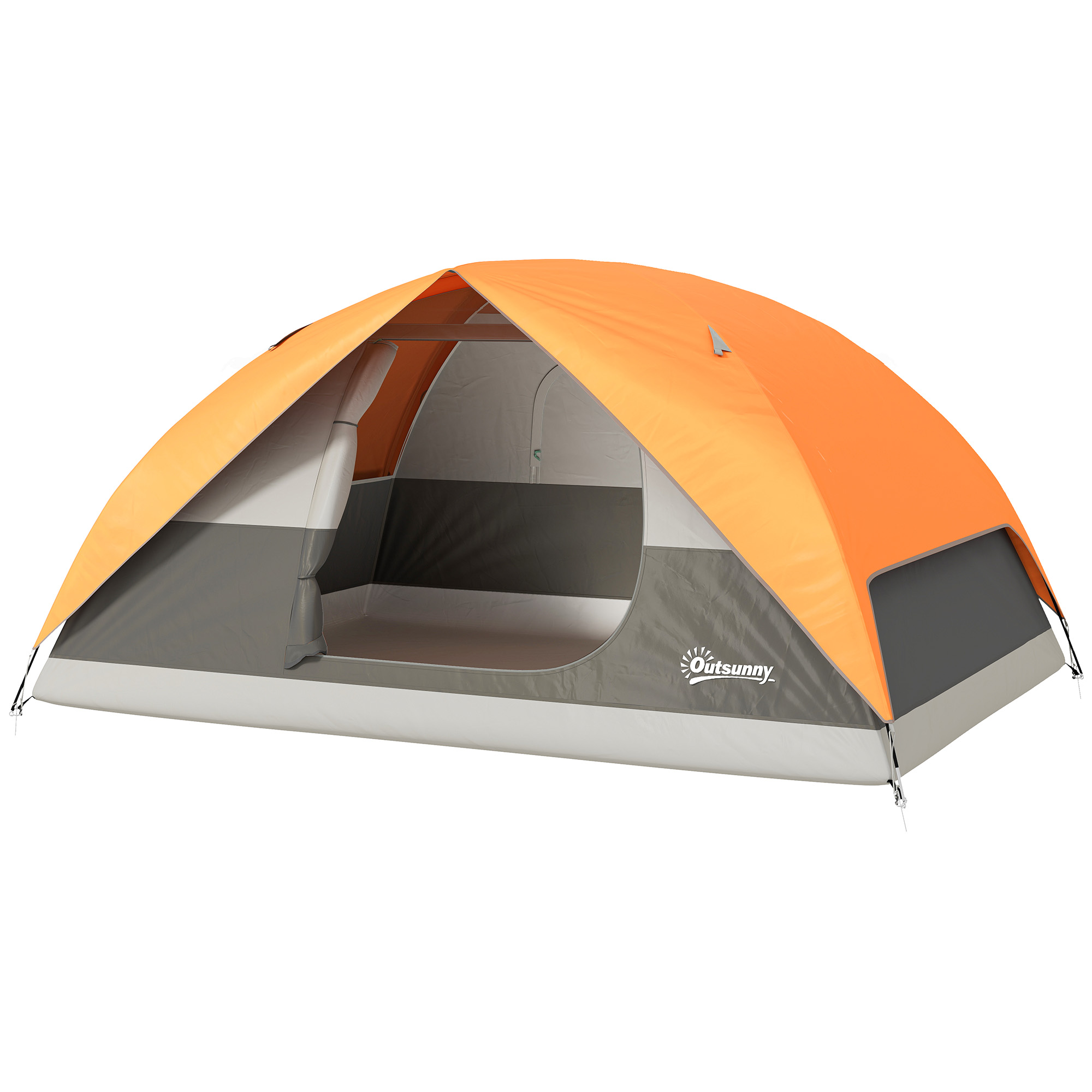 Outsunny Campingzelt für 3 Personen Wasserdicht mit Taschen, Deckenhaken für Laterne und Transporttasche, Orange