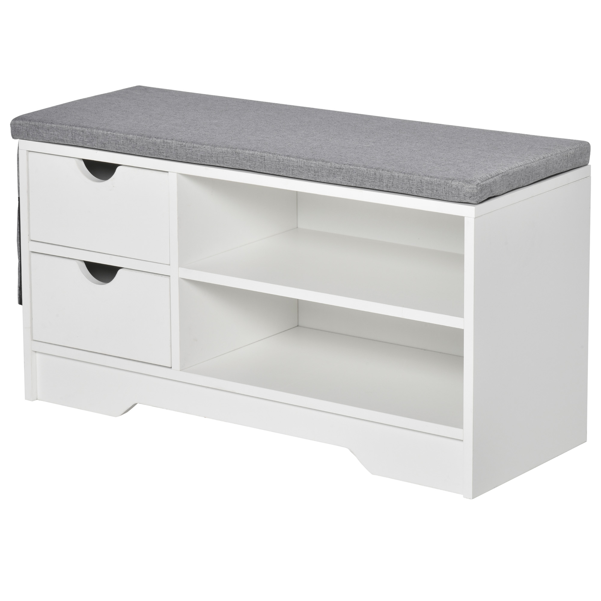 HOMCOM Schuhbank und Schuhschrank mit Sitzkissen Grau 2 Regale und 2 Schubladen MDF 80,5 x 30,5 x 43,5 cm Grau und Weiß