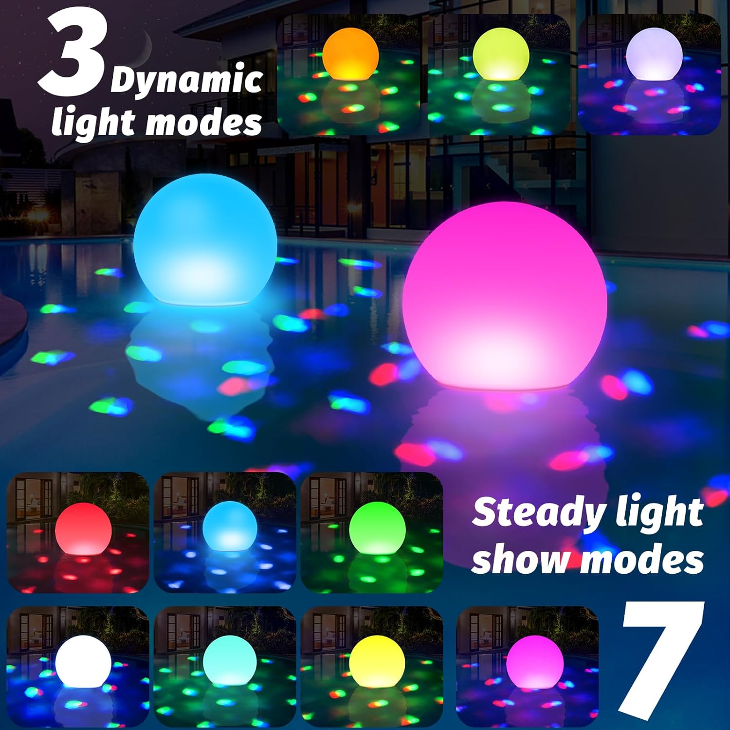 Wiederaufladbare schwimmende Pool-Lichter, 15,2 cm, leuchtende Poolkugeln mit Unterwasser-Lichtern, Farbwechsel-LED-Pool-Licht, das schwimmt, IP68 wasserdicht, schwimmendes Licht für Pool, Party