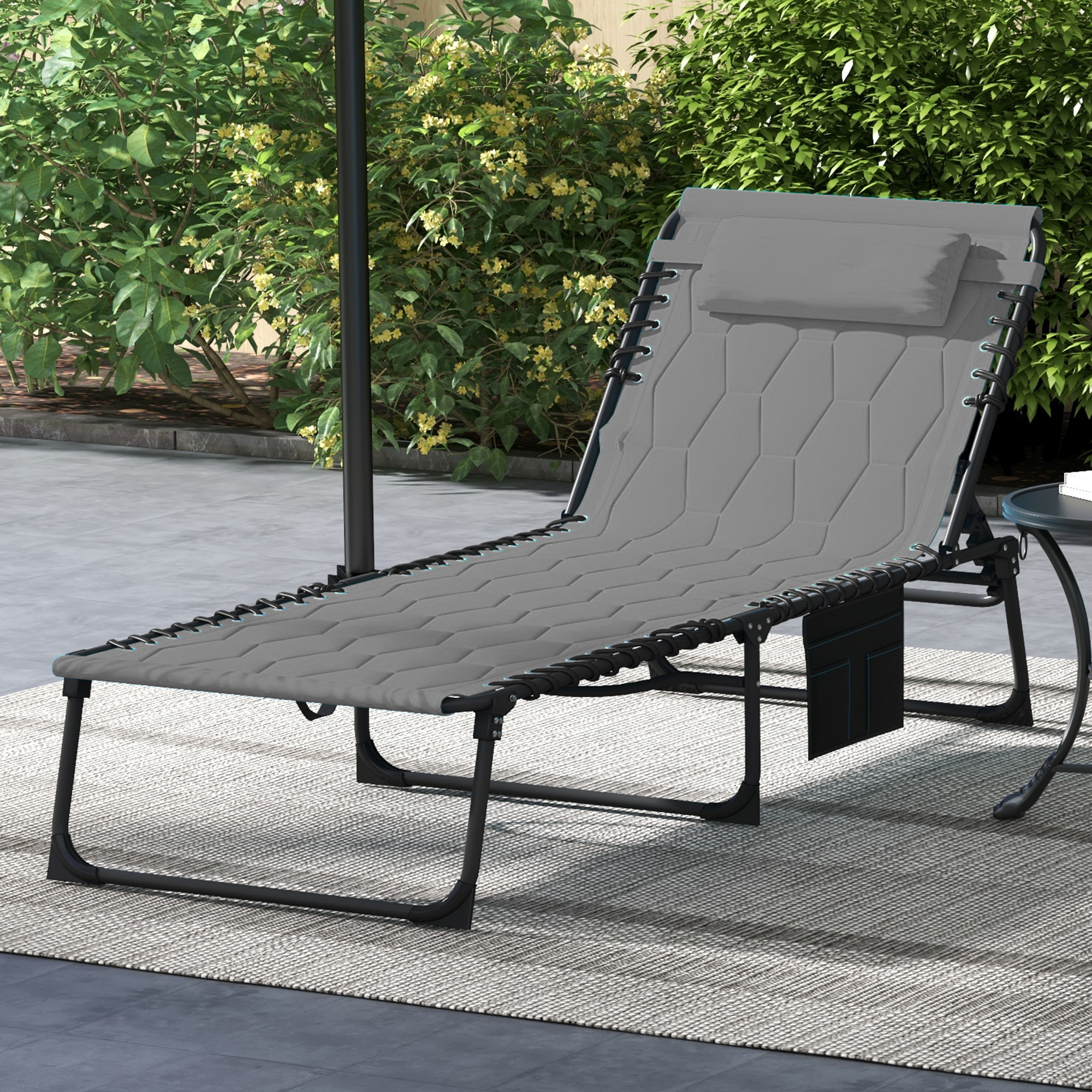 Outsunny Sonnenliege Liegestuhl Gartenliege, klappbar, inkl. Kissen, wetterbeständig; 188 cm x 65 cm x 36 cm, Grau + Schwarz