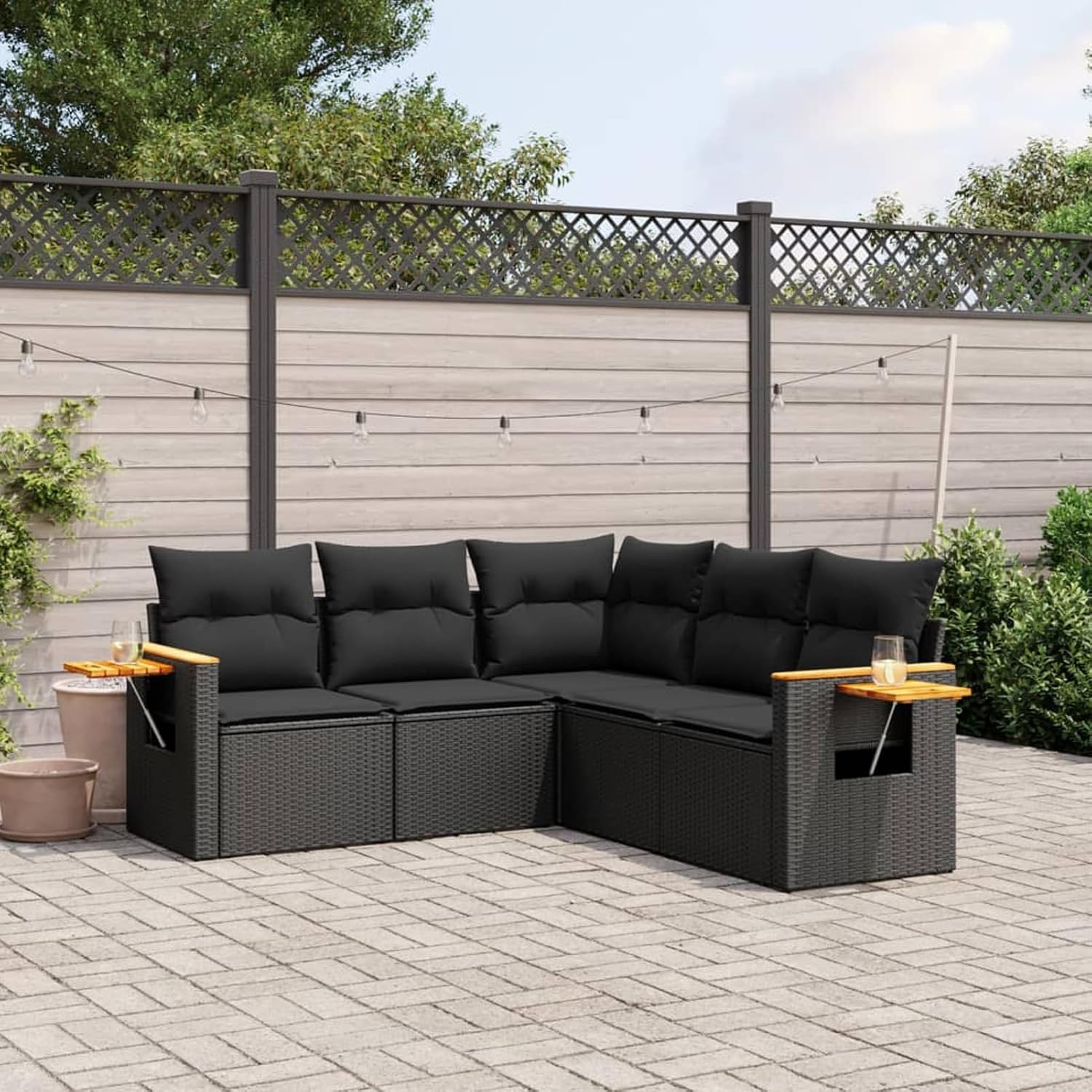 Festnight Balkon Ecklounge mit Stauraum Gartenlounge Rattan Rattansofa Sitzecke Balkon Klein Gartensofa Ecksofa Garten Lounge Sofa Outdoor Balkonmöbel