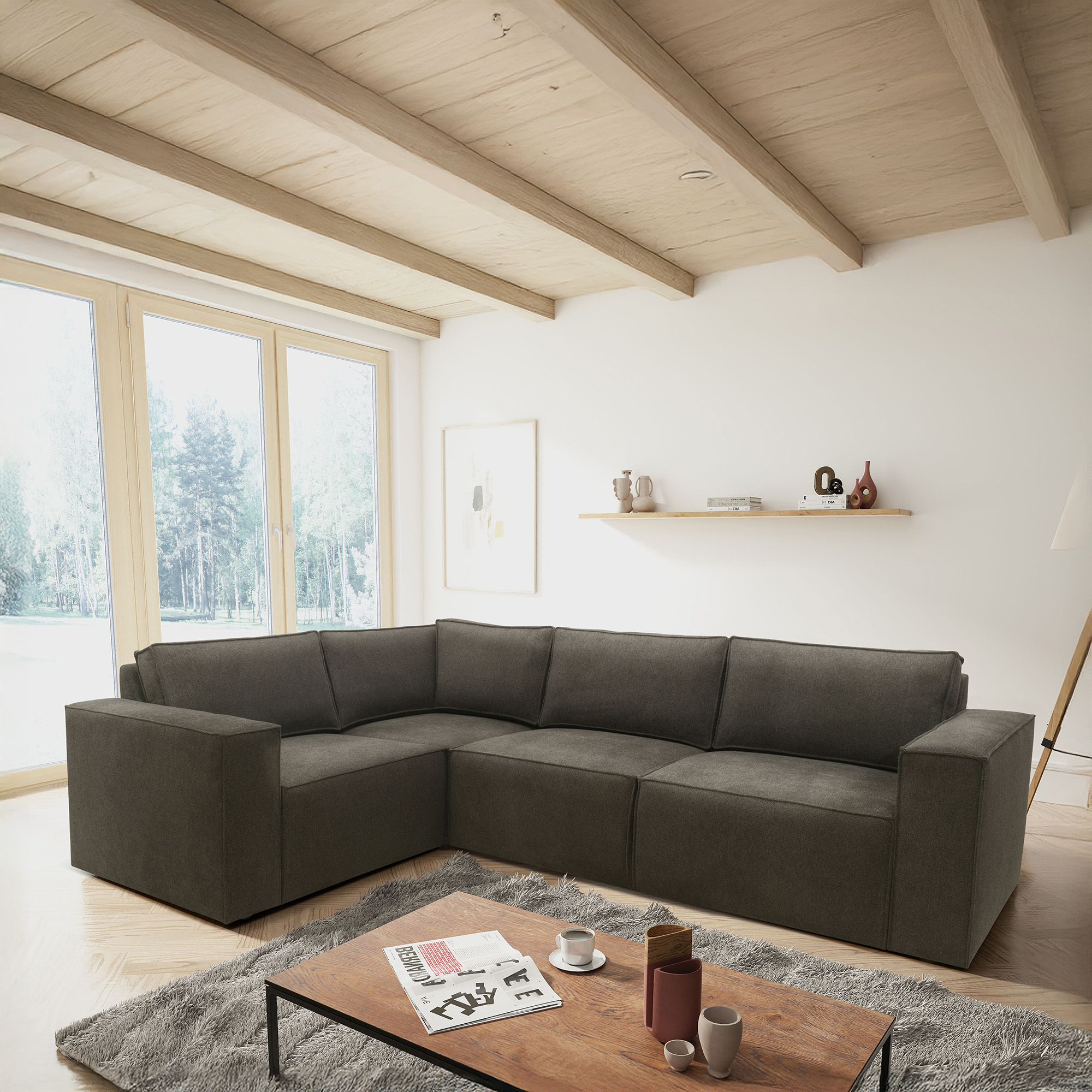 Ecksofa 101 017, Sofa, L-Form, Sofa, Couch, Polsterecke, Eckcouch, 277 x 197 x 84 cm (BxTxH), Schlamm