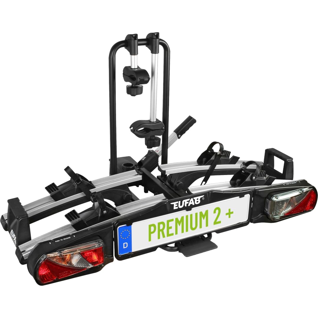 EUFAB 11523 Fahrradträger Premium 2 Plus E Bike 2 Räder Anhängekupplung Heckklappe vormontiert Diebstahlschutz